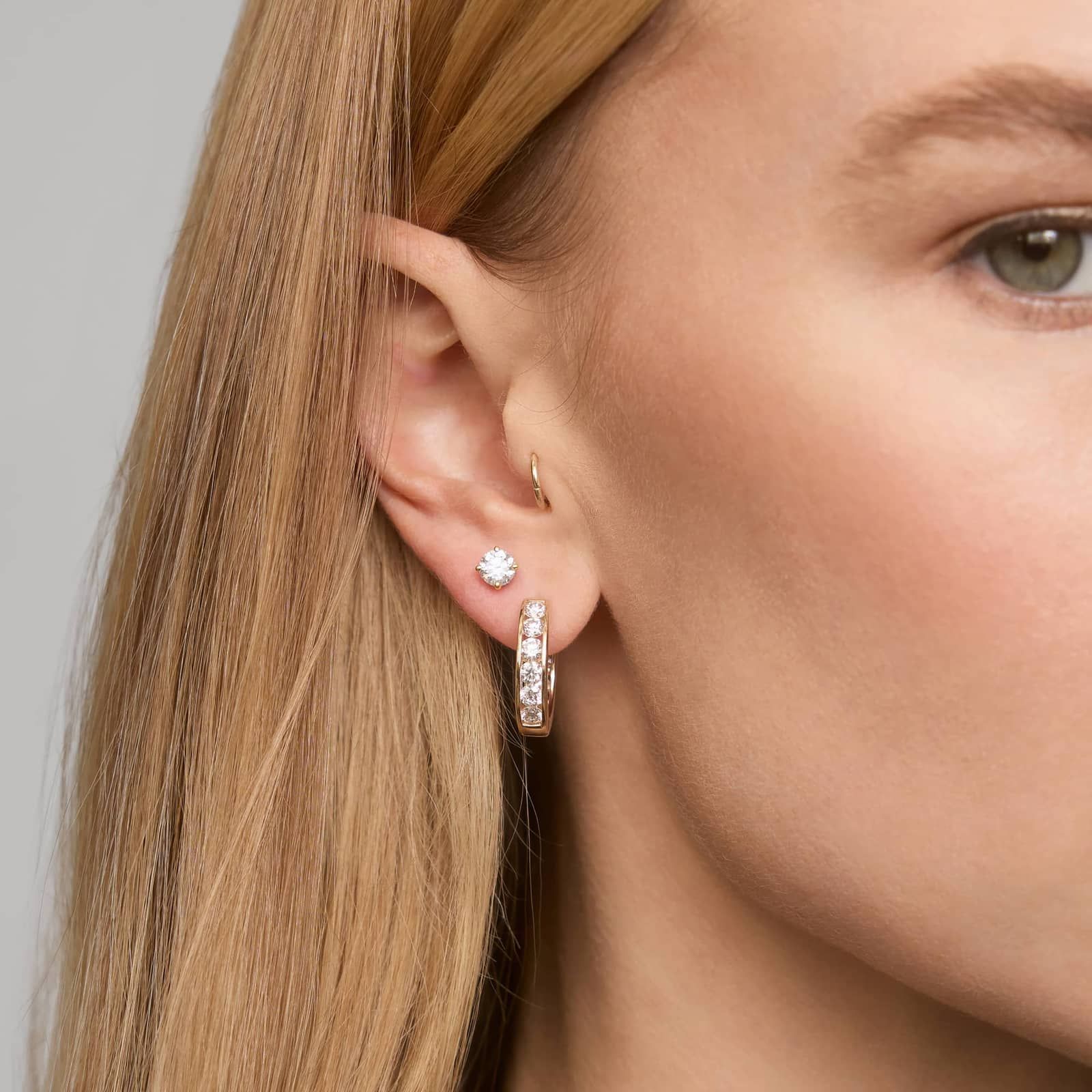 Hidden Halo Stud Earrings with 1.5 CTW Round Cut Diamonds in 14K Yellow Gold