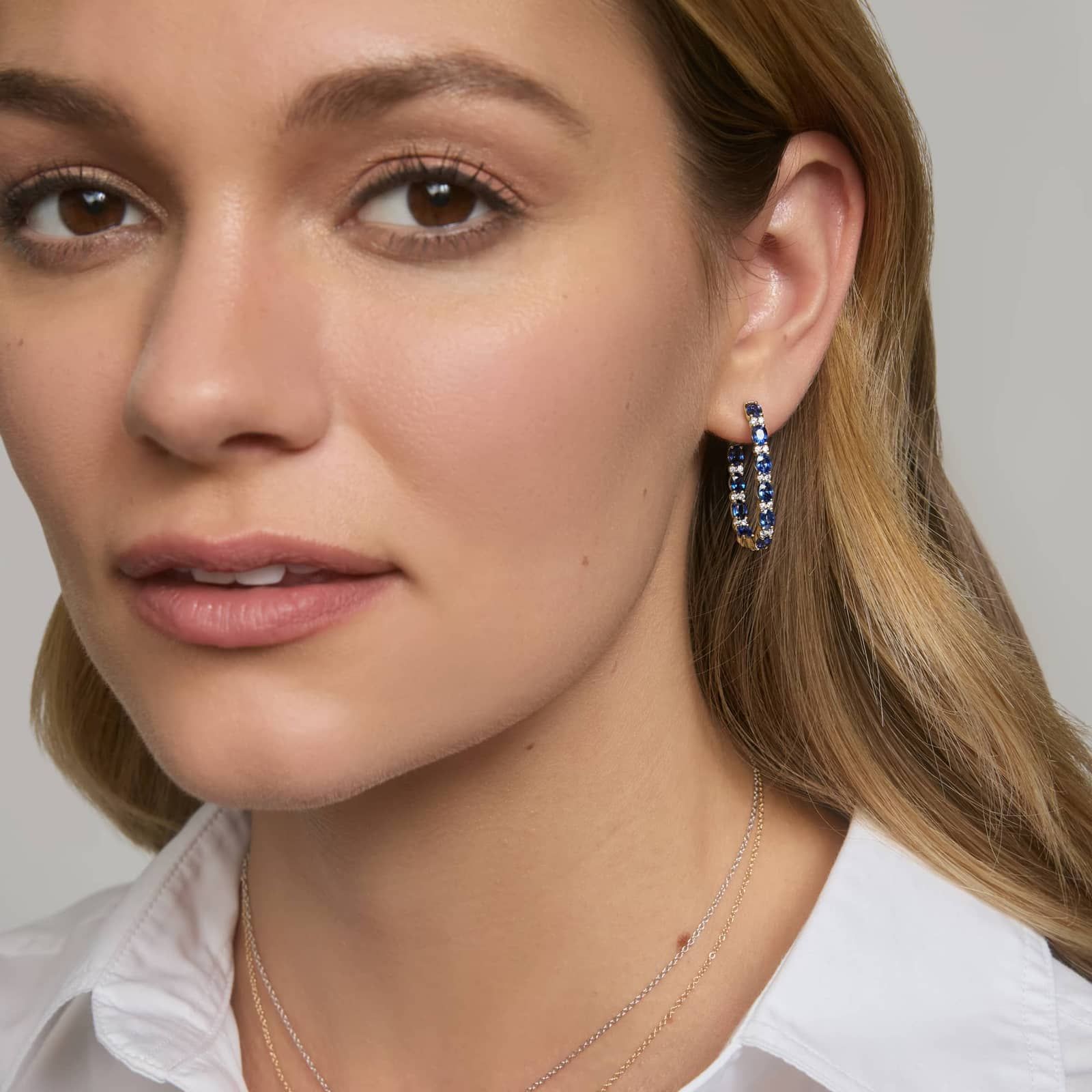 Alternating Diamond and Blue Sapphire Earrings in 14K Yellow Gold