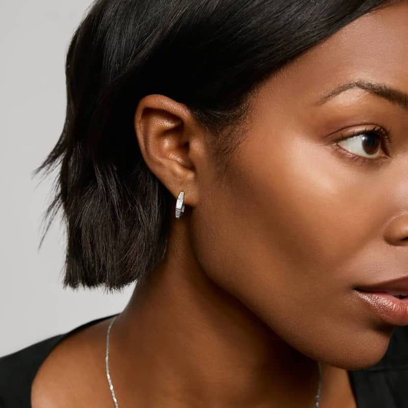 Baguette Cut Lab-Grown Diamond Huggie Earrings 14K White Gold