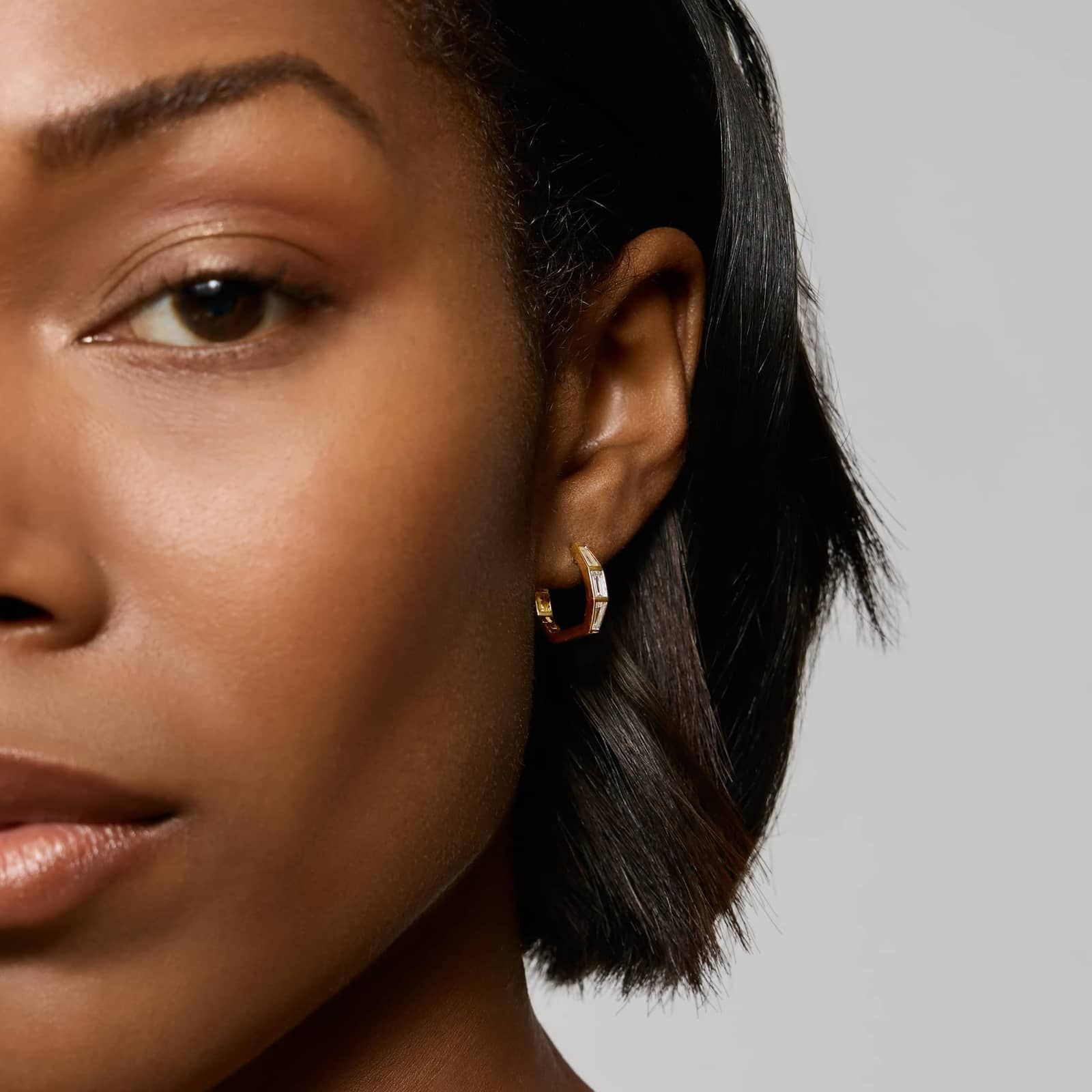 Baguette Cut Lab-Grown Diamond Huggie Earrings 14K Yellow Gold