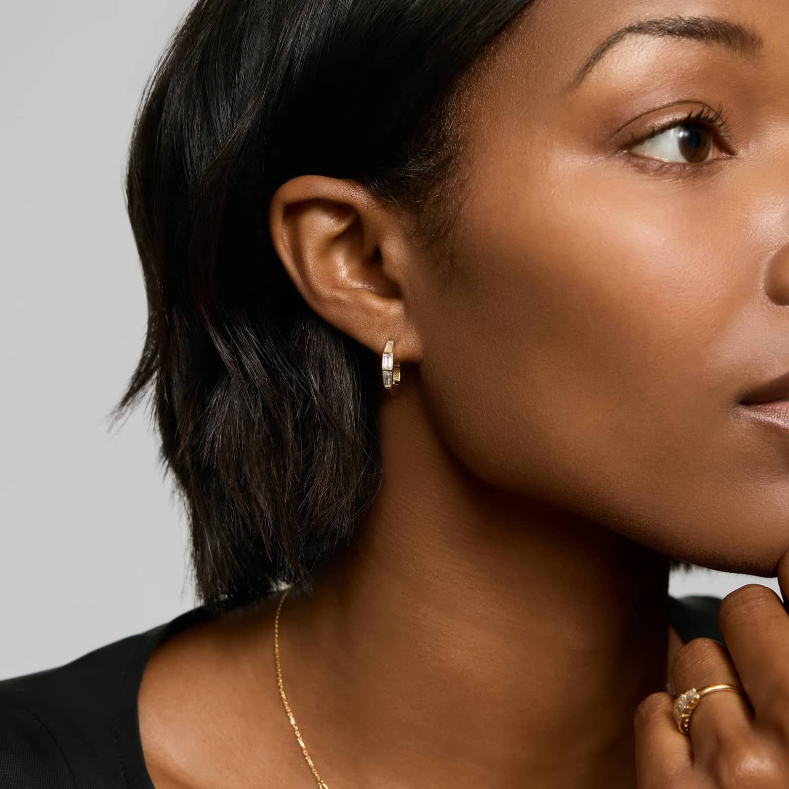 Baguette Cut Lab-Grown Diamond Huggie Earrings 14K Yellow Gold