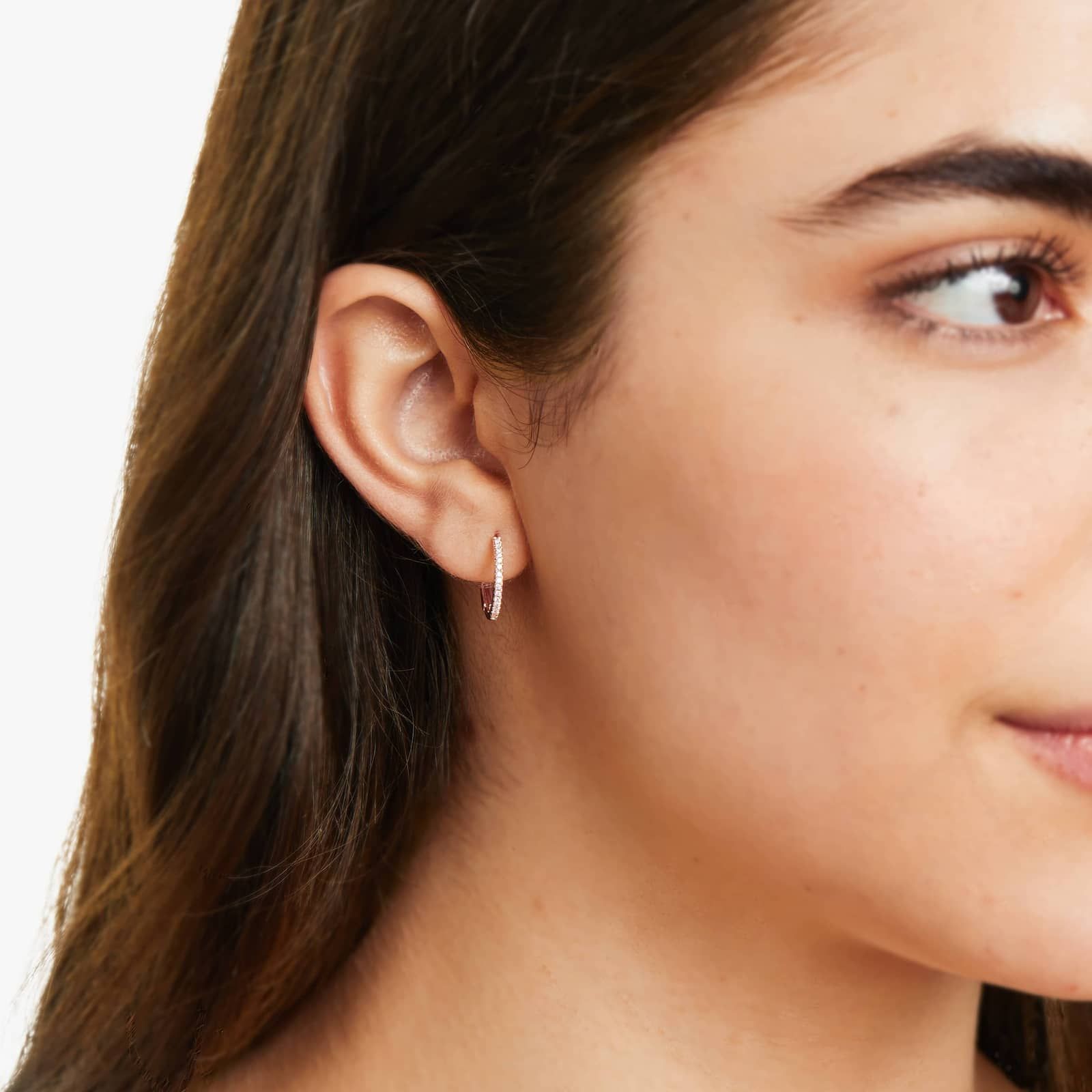 Diamond Huggie Hoop Earrings In 14K Rose Gold