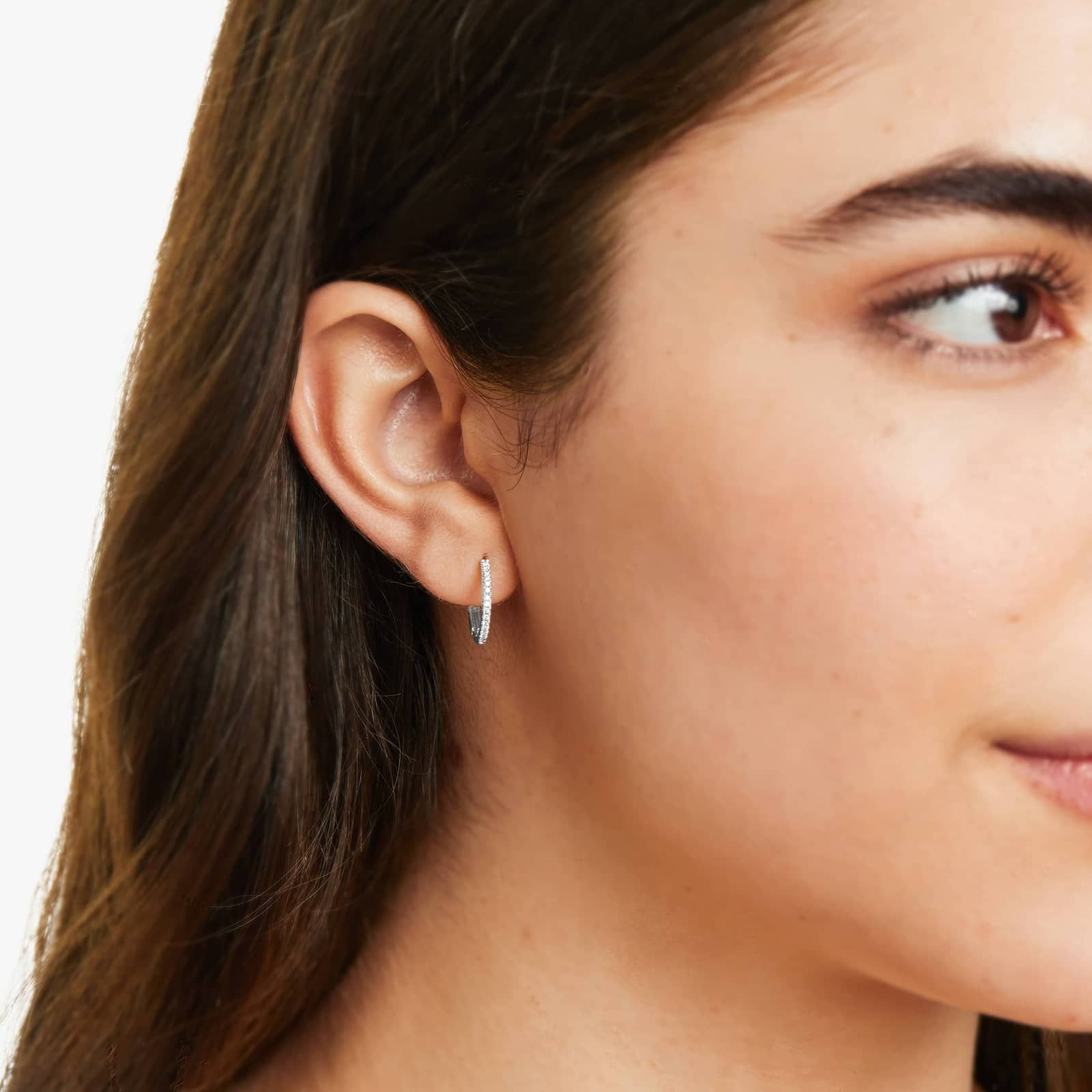 Diamond Huggie Hoop Earrings In 14K White Gold