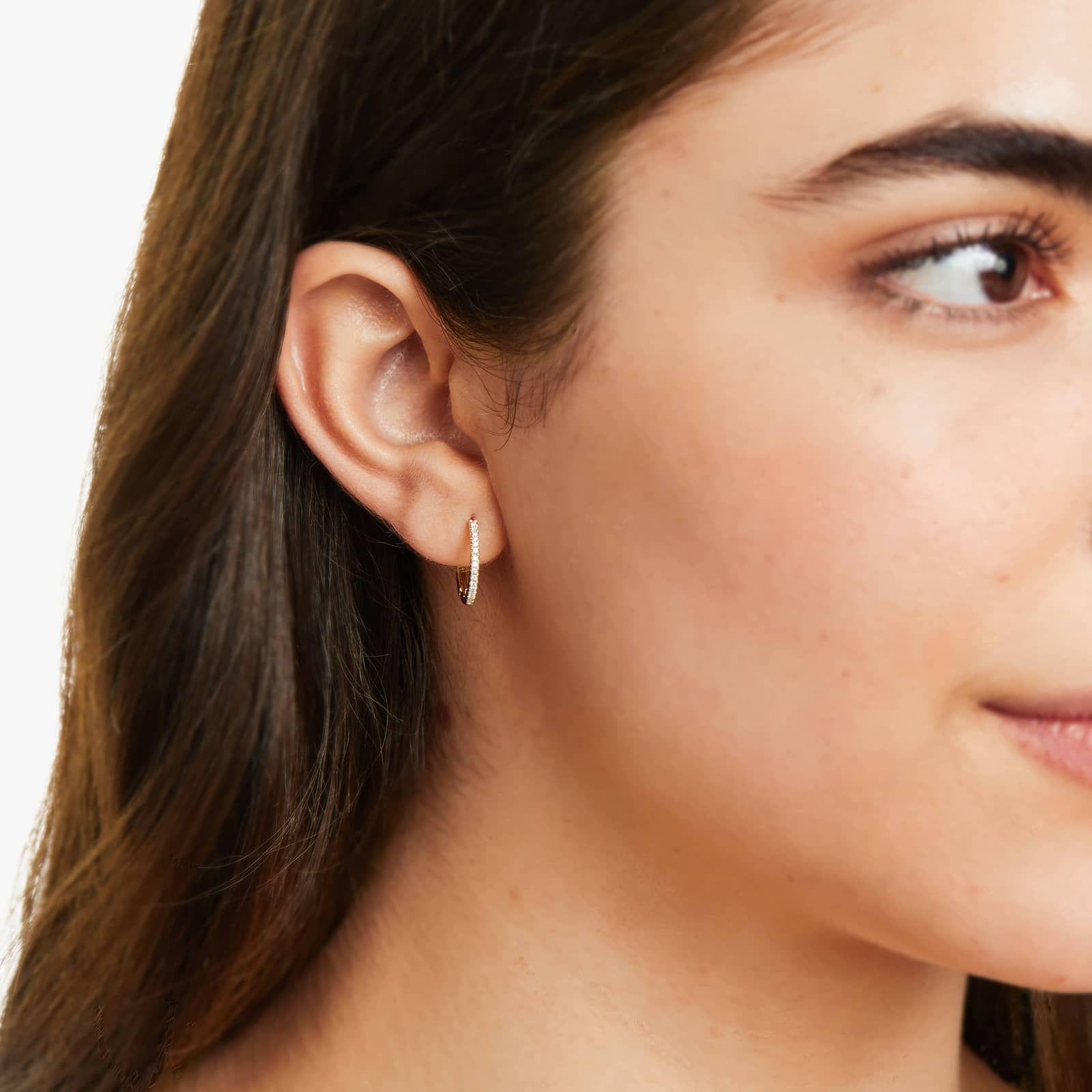 Diamond Huggie Hoop Earrings In 14K Yellow Gold