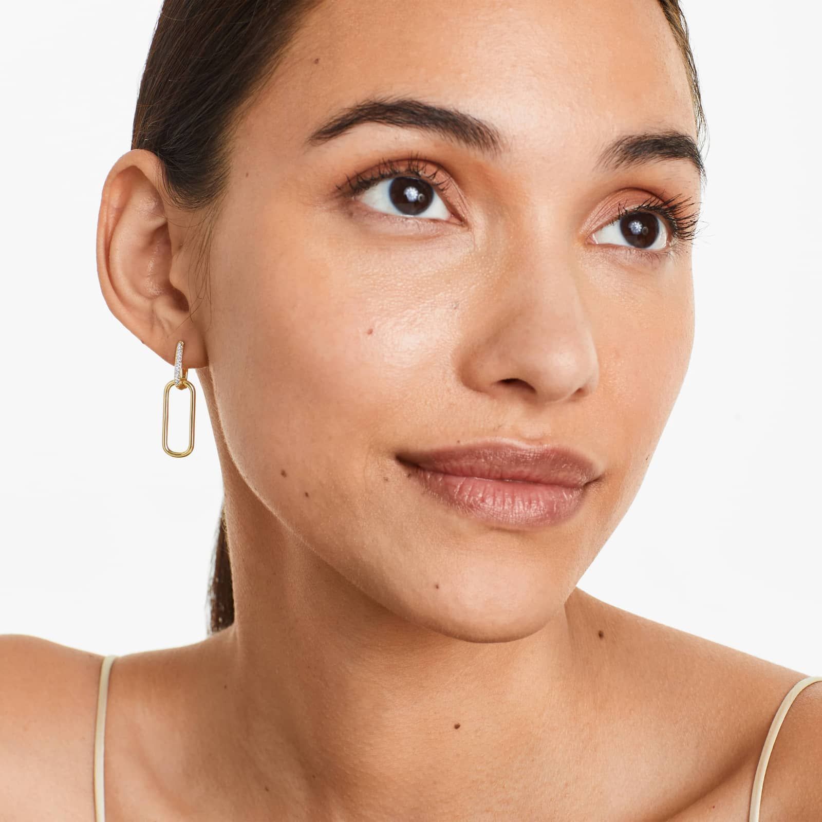 14K Yellow Gold Link Pavé Diamond Drop Earrings