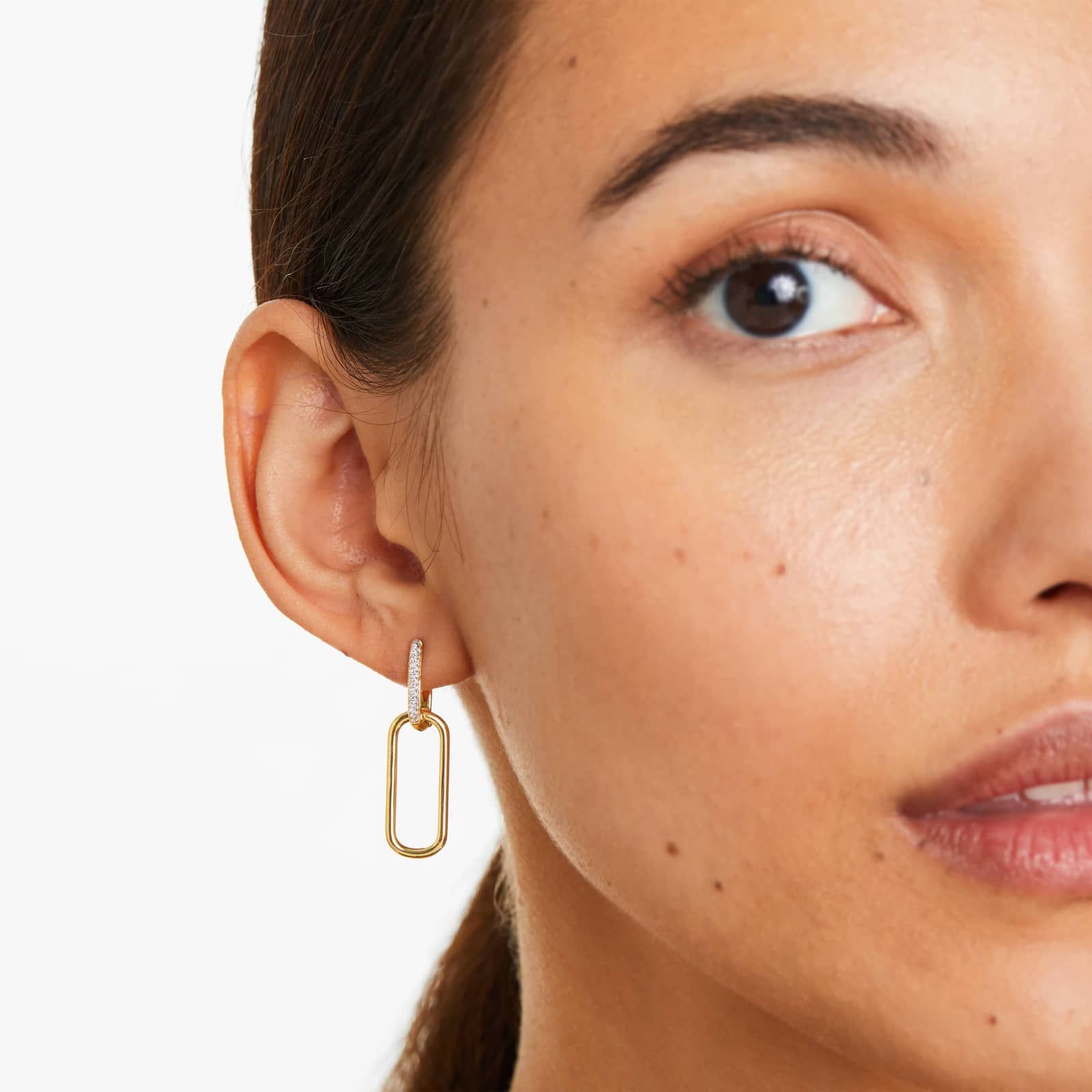 14K Yellow Gold Link Pavé Diamond Drop Earrings