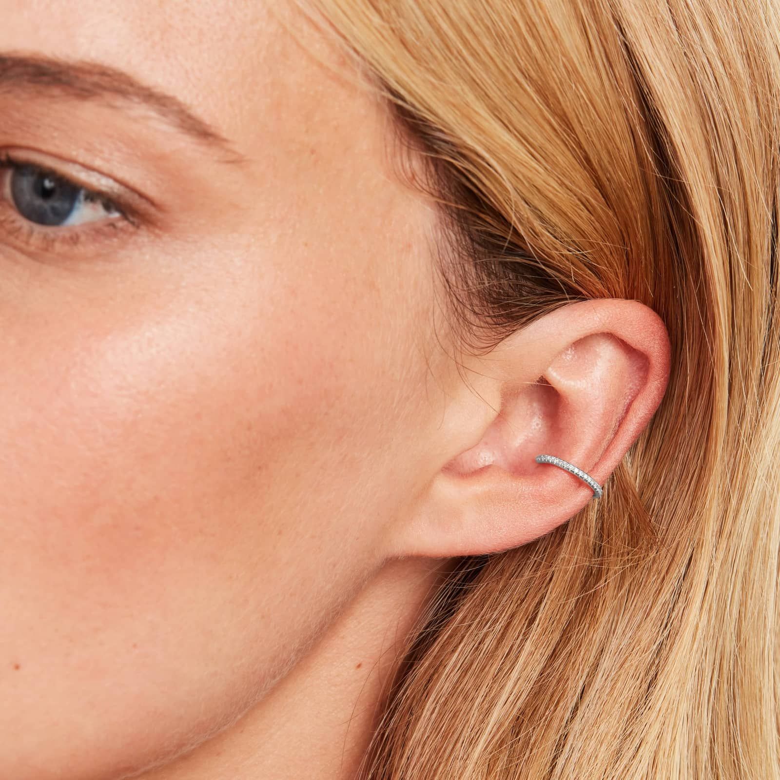 Single Diamond  Ear Cuff In 14K White Gold