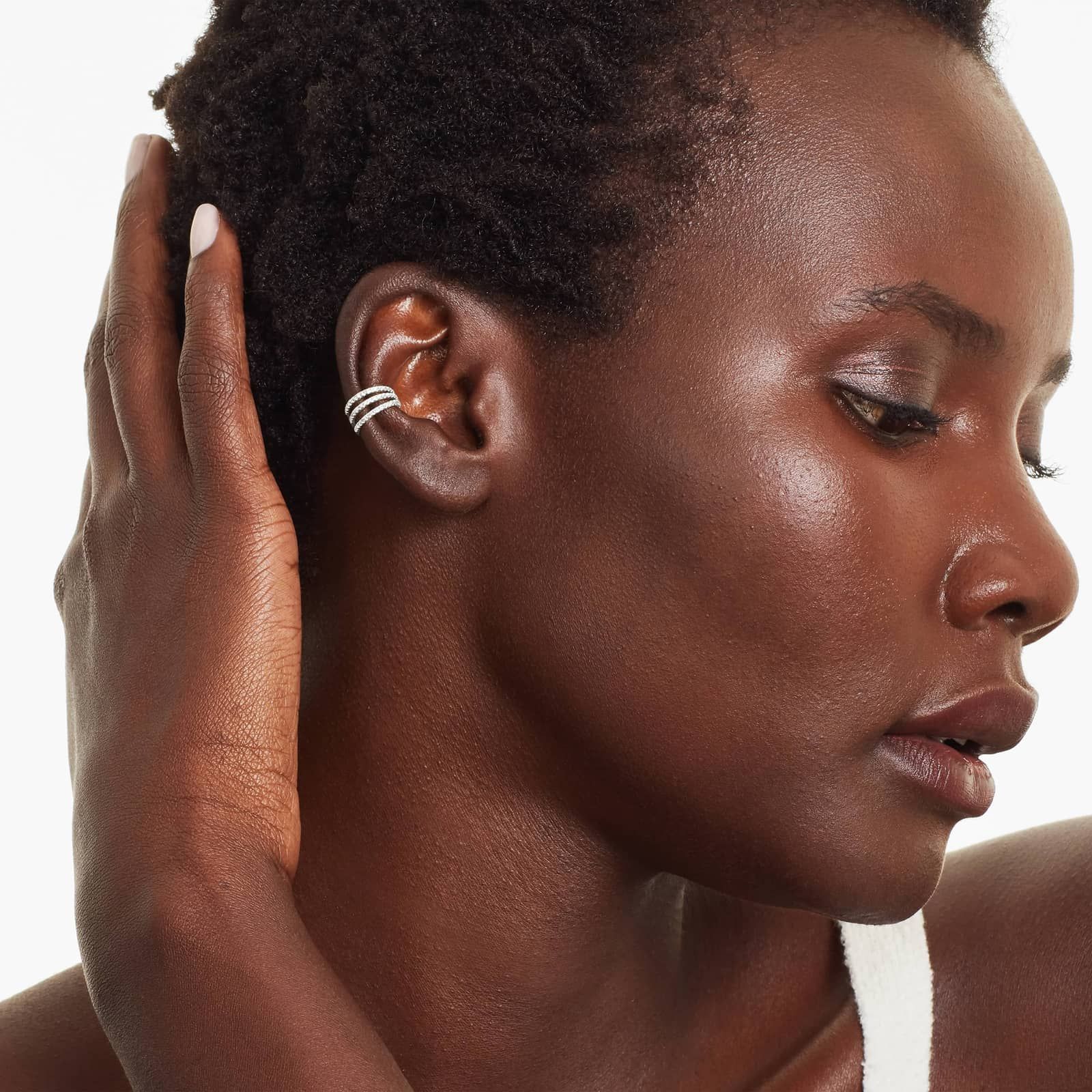 14K White Gold Triple Diamond Ear Cuff