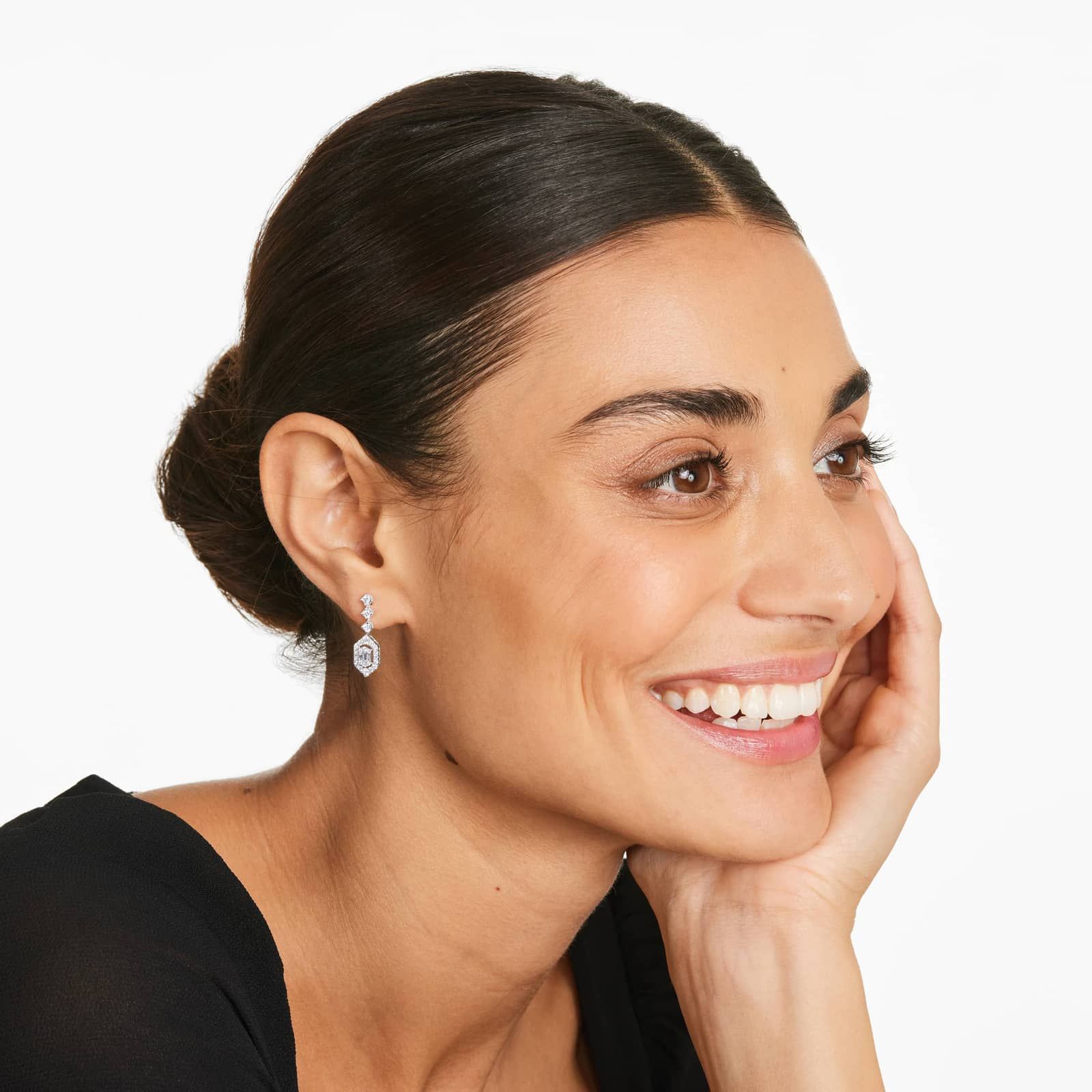 Art Deco Composite Diamond Drop Earrings In 14K White Gold