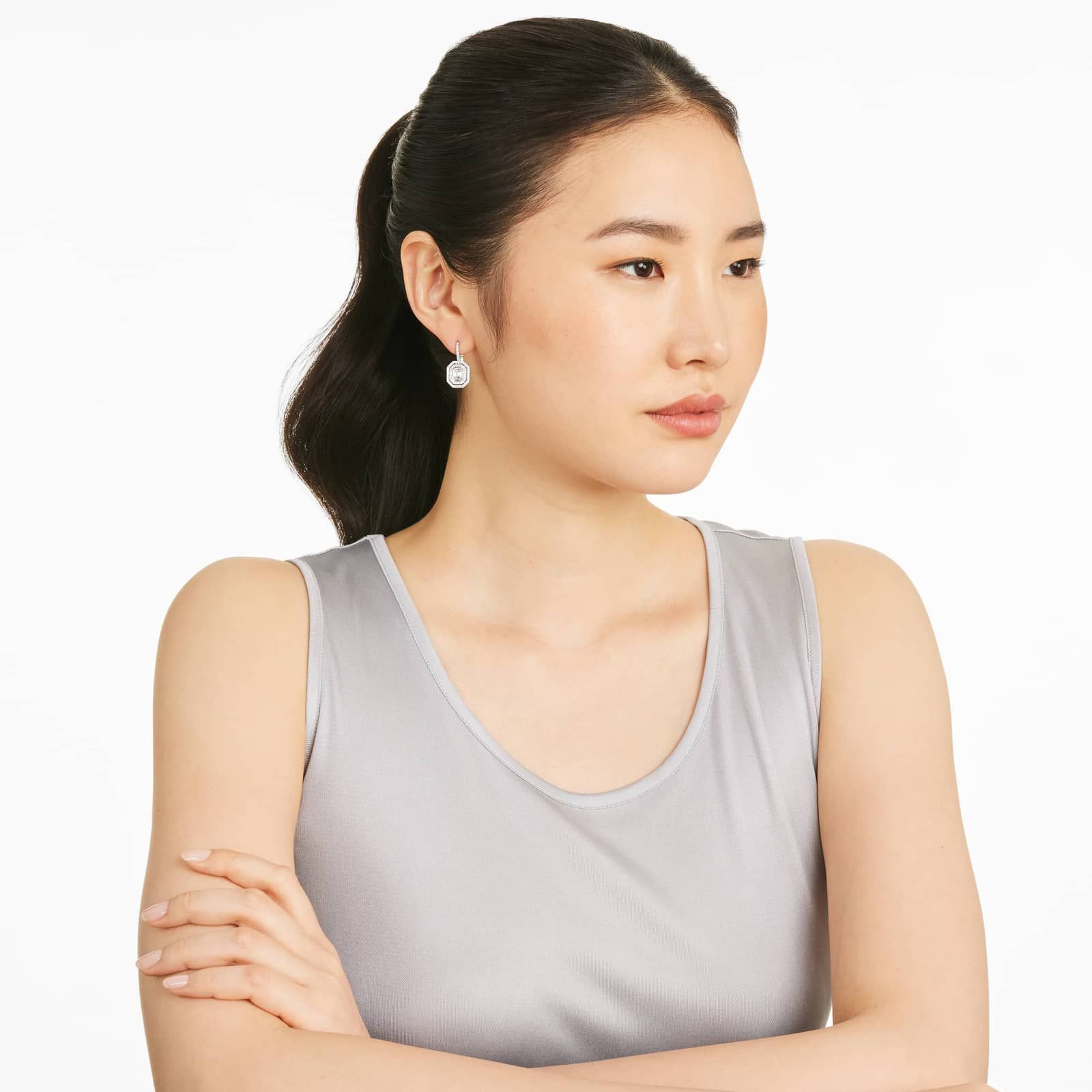 Grand Composite Diamond Leverback Earrings In 14K White Gold