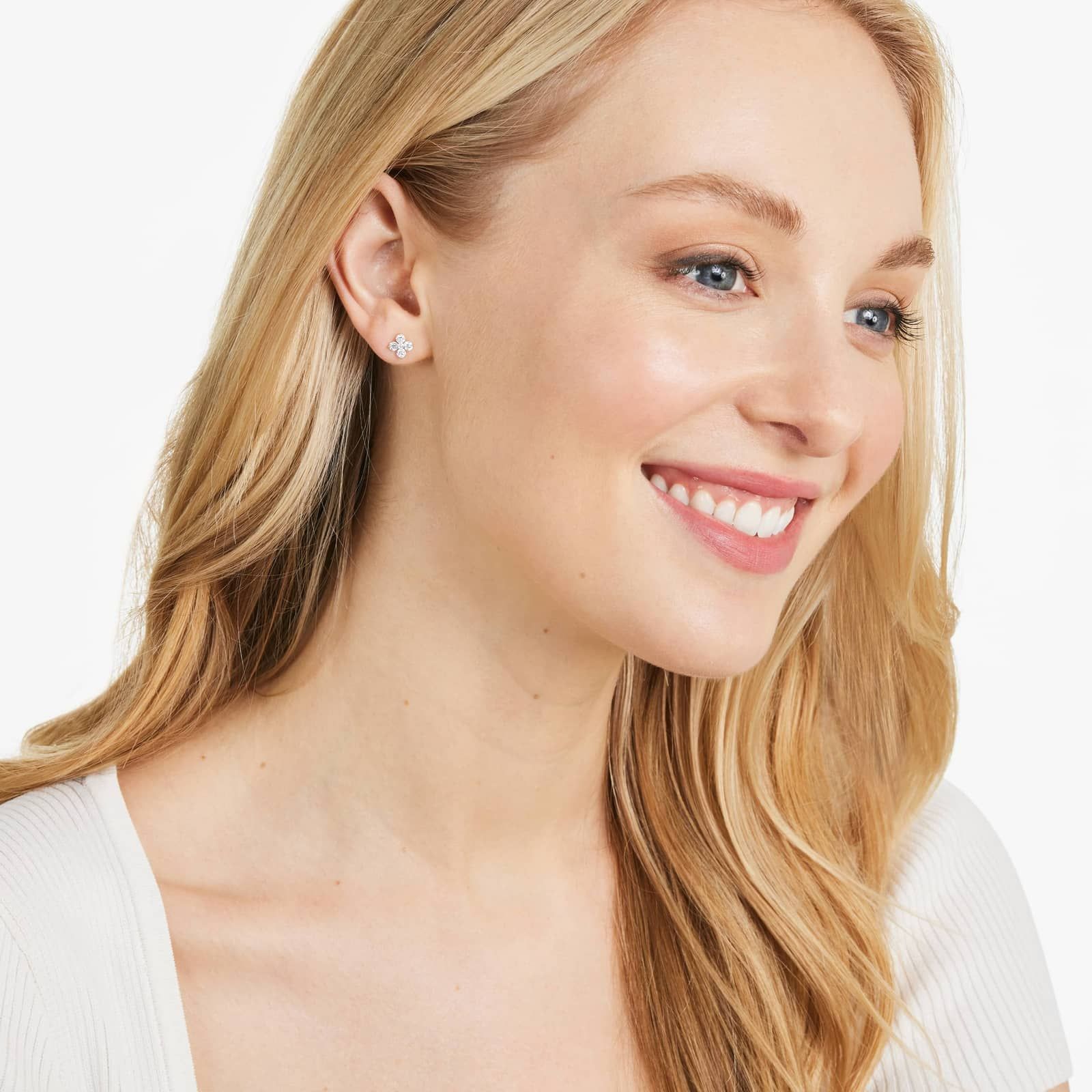 14K White Gold Blossom Lab-Grown Diamond Stud Earrings