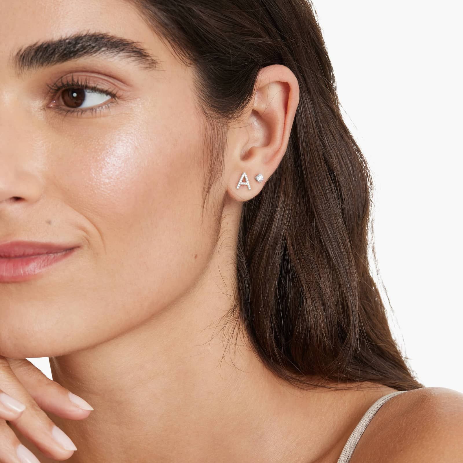 A Initial Pavé Diamond Stud Earring In 14K White Gold