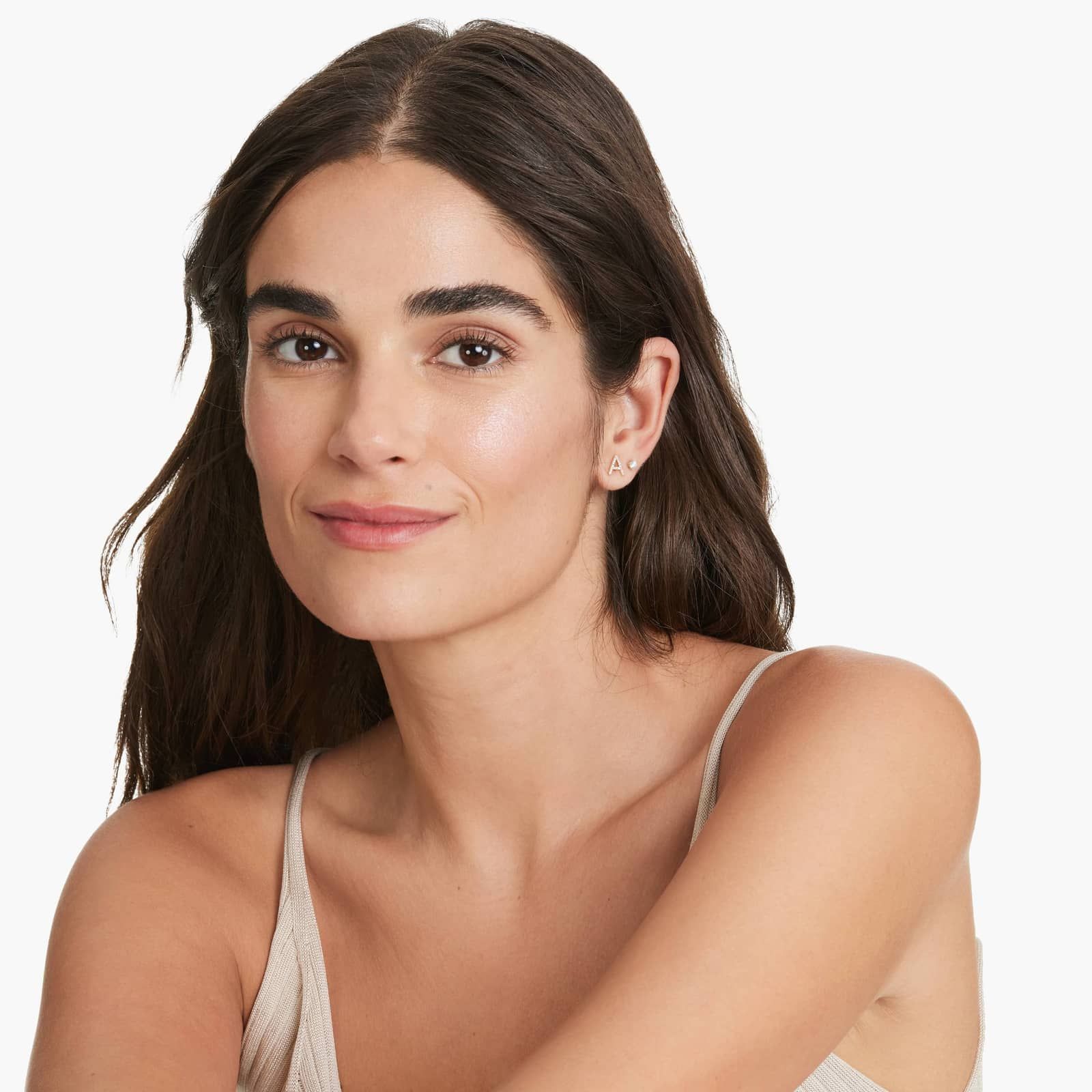 A Initial Pavé Diamond Stud Earring In 14K Yellow Gold