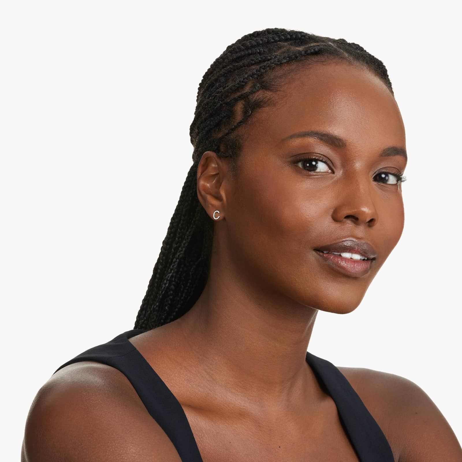 C Initial Pavé Diamond Stud Earring In 14K White Gold