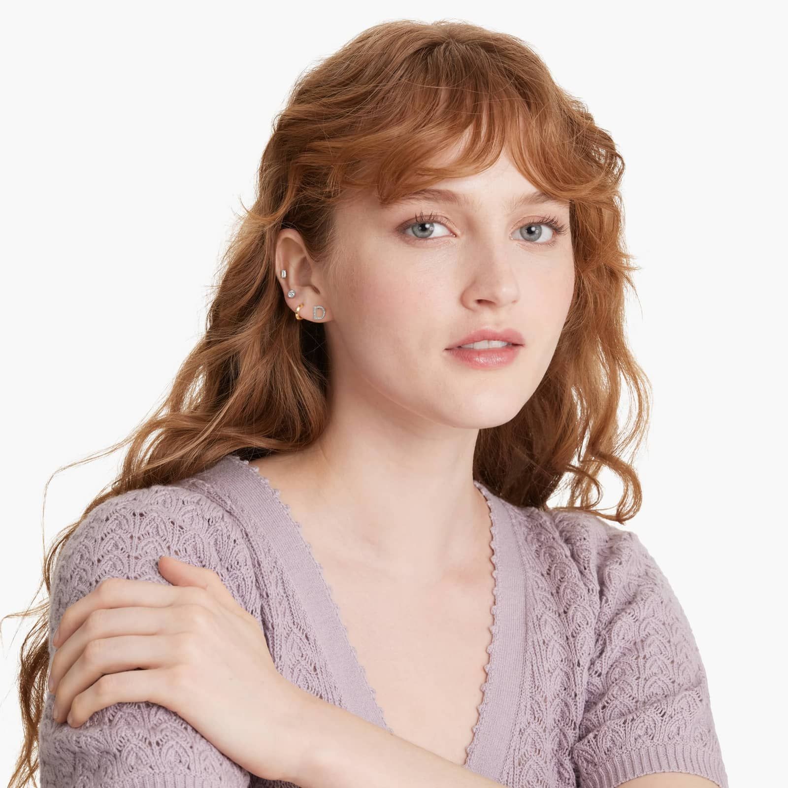 D Initial Pavé Diamond Stud Earring In 14K White Gold