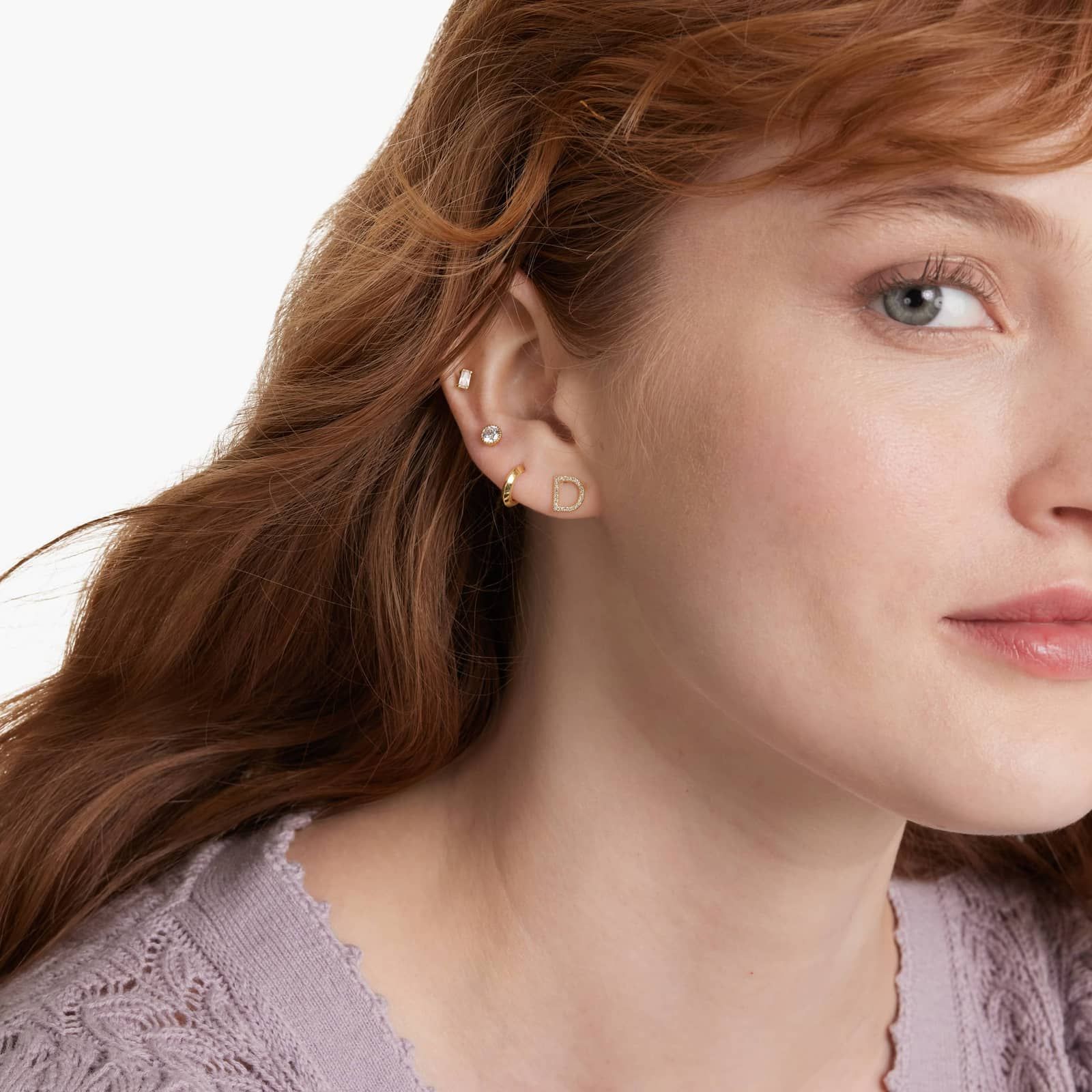 D Initial Pavé Diamond Stud Earring In 14K Yellow Gold