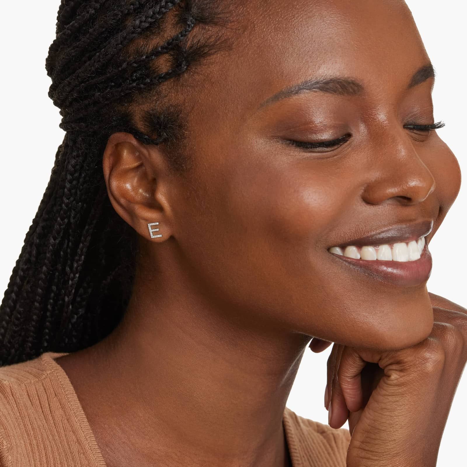 E Initial Pavé Diamond Stud Earring In 14K White Gold