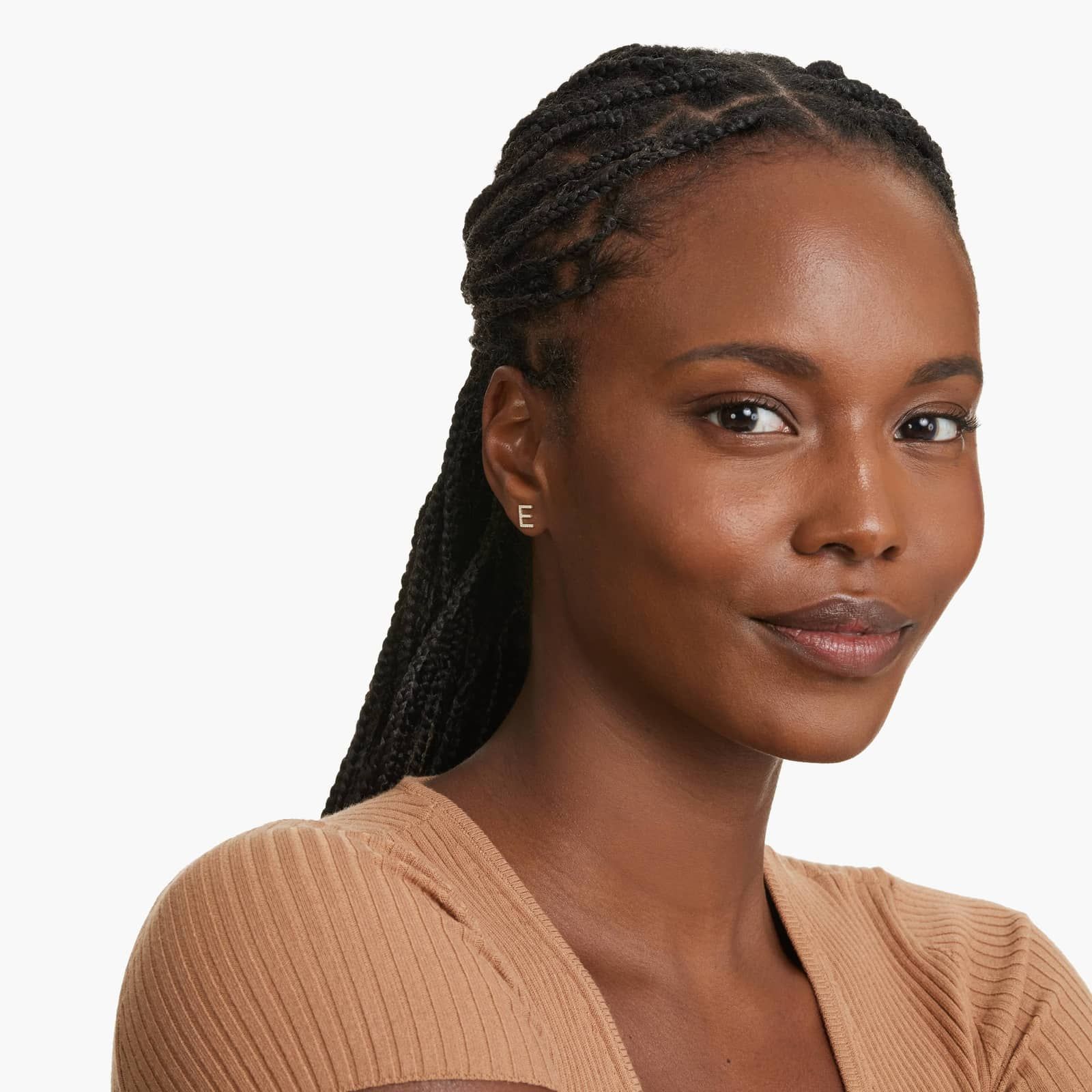 E Initial Pavé Diamond Stud Earring In 14K Yellow Gold