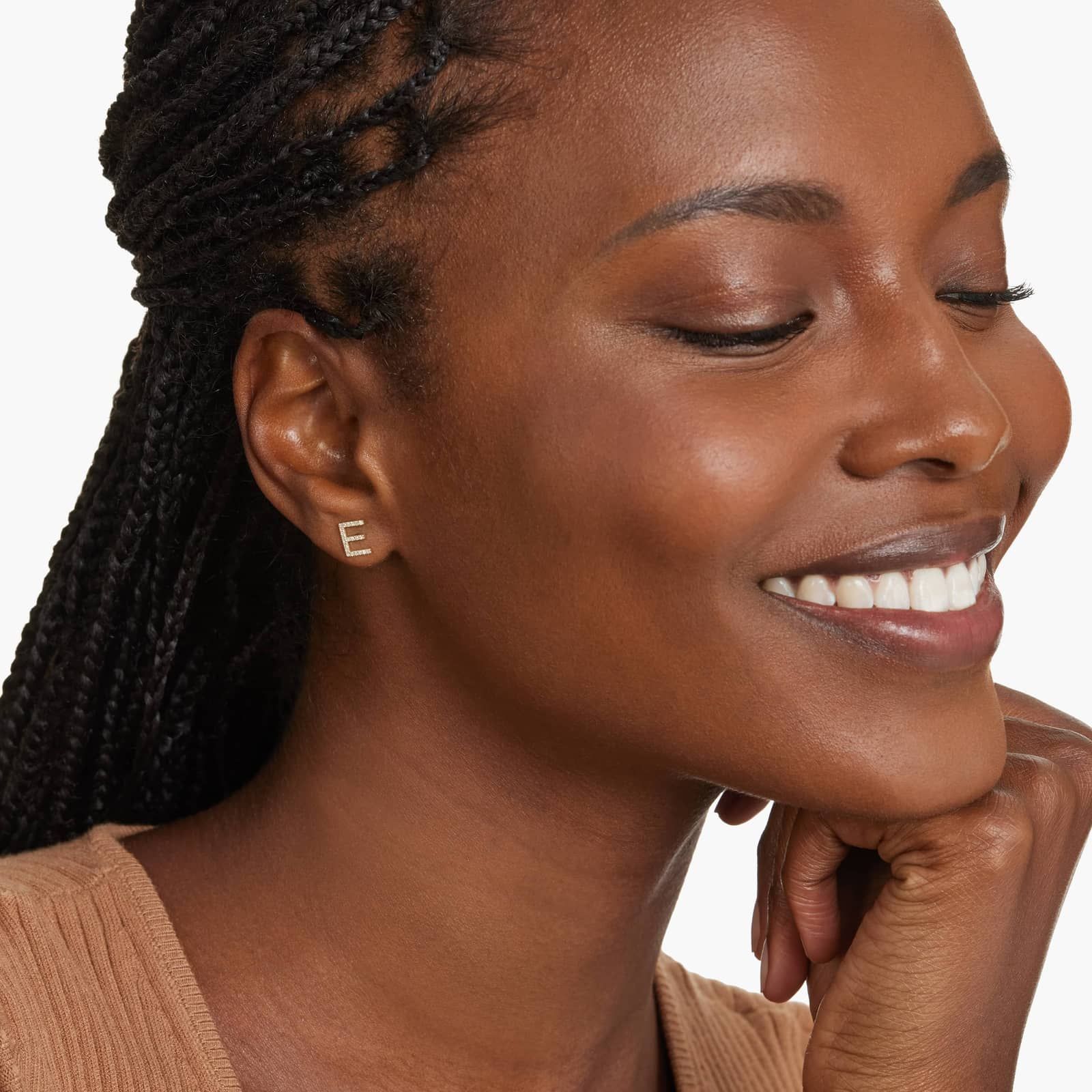 E Initial Pavé Diamond Stud Earring In 14K Yellow Gold