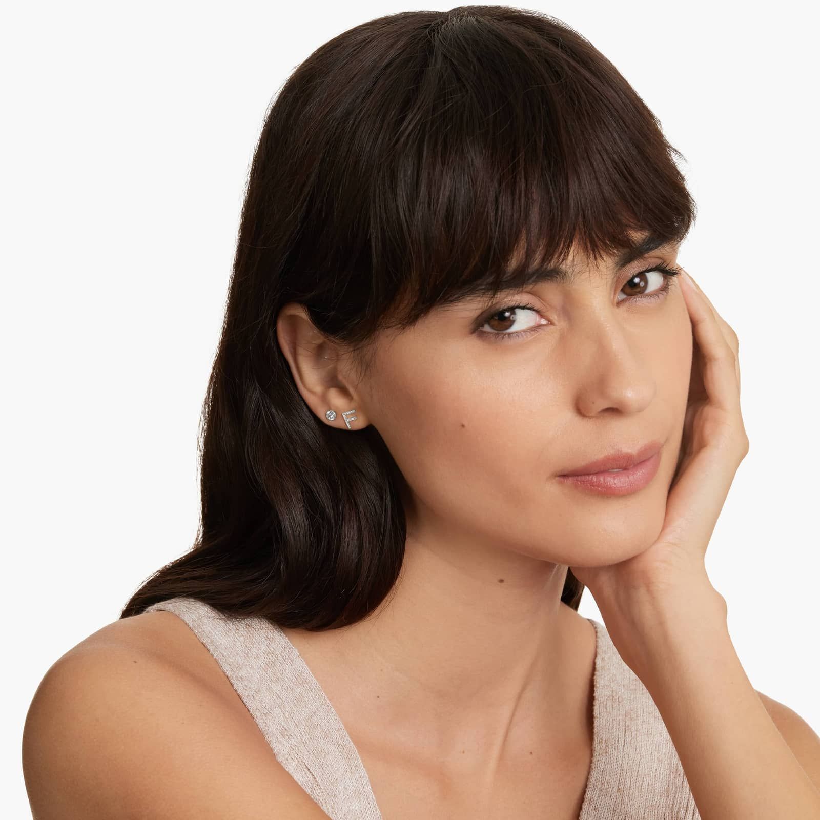 F Initial Pavé Diamond Stud Earring In 14K White Gold