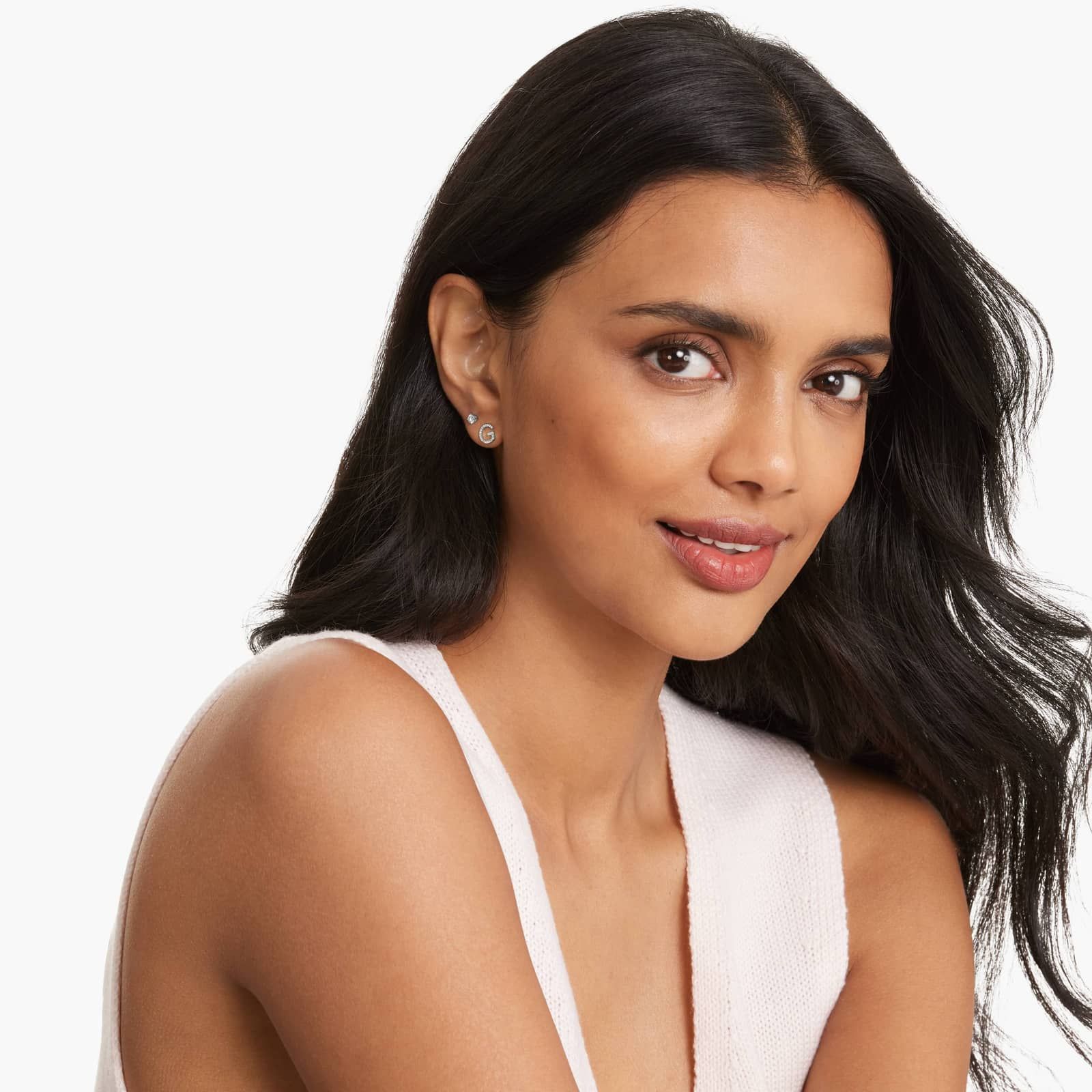 G Initial Pavé Diamond Stud Earring In 14K White Gold