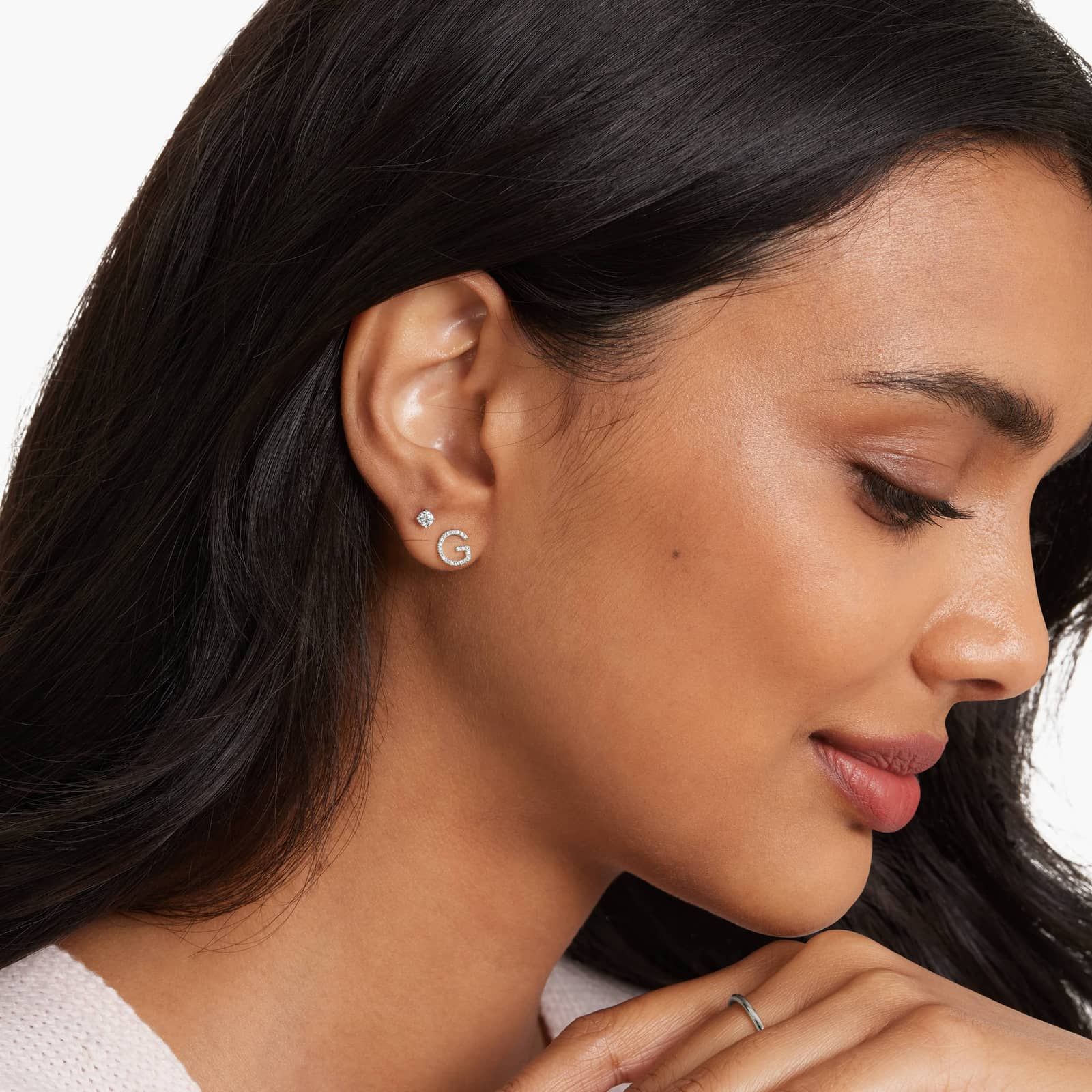G Initial Pavé Diamond Stud Earring In 14K White Gold