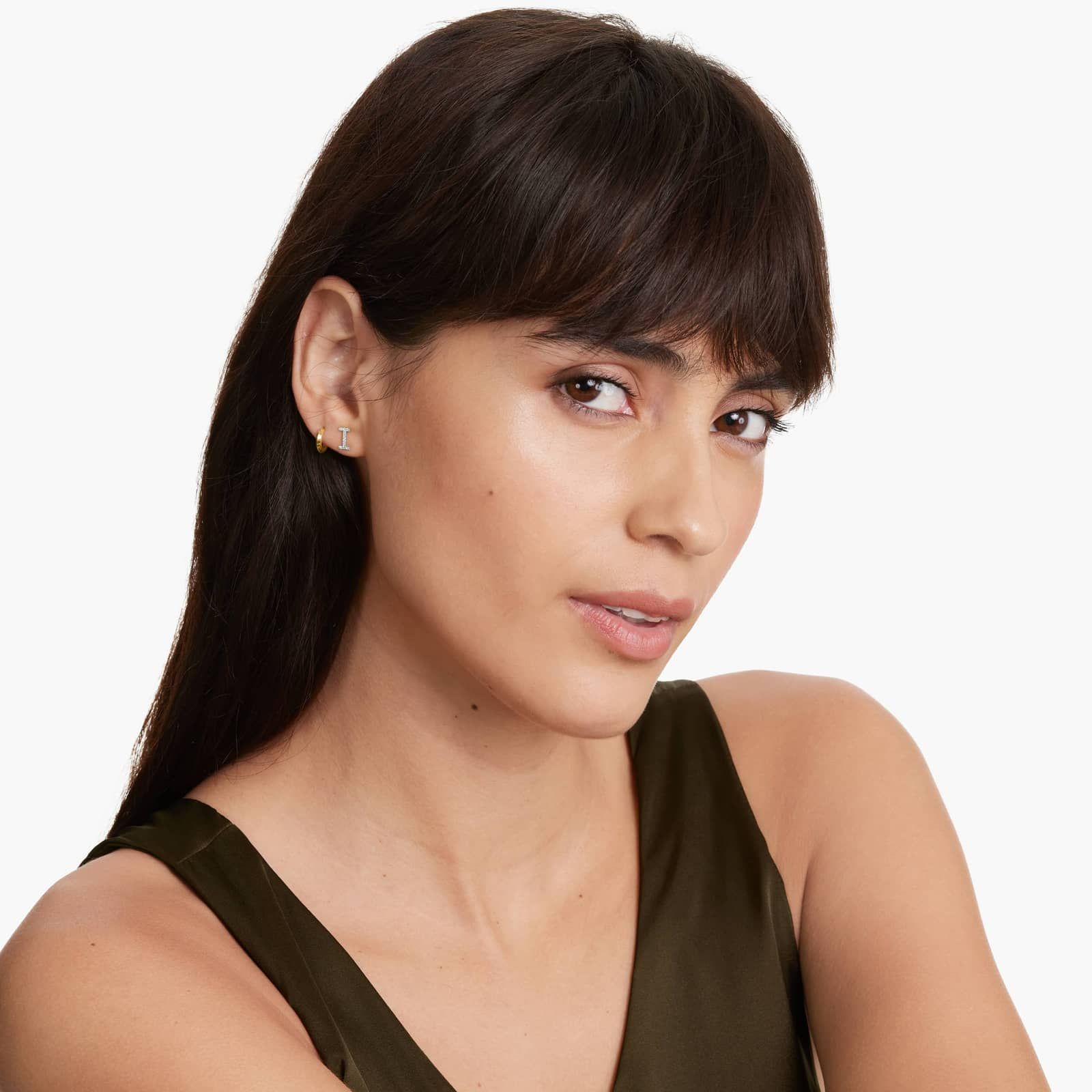 I Initial Pavé Diamond Stud Earring In 14K White Gold