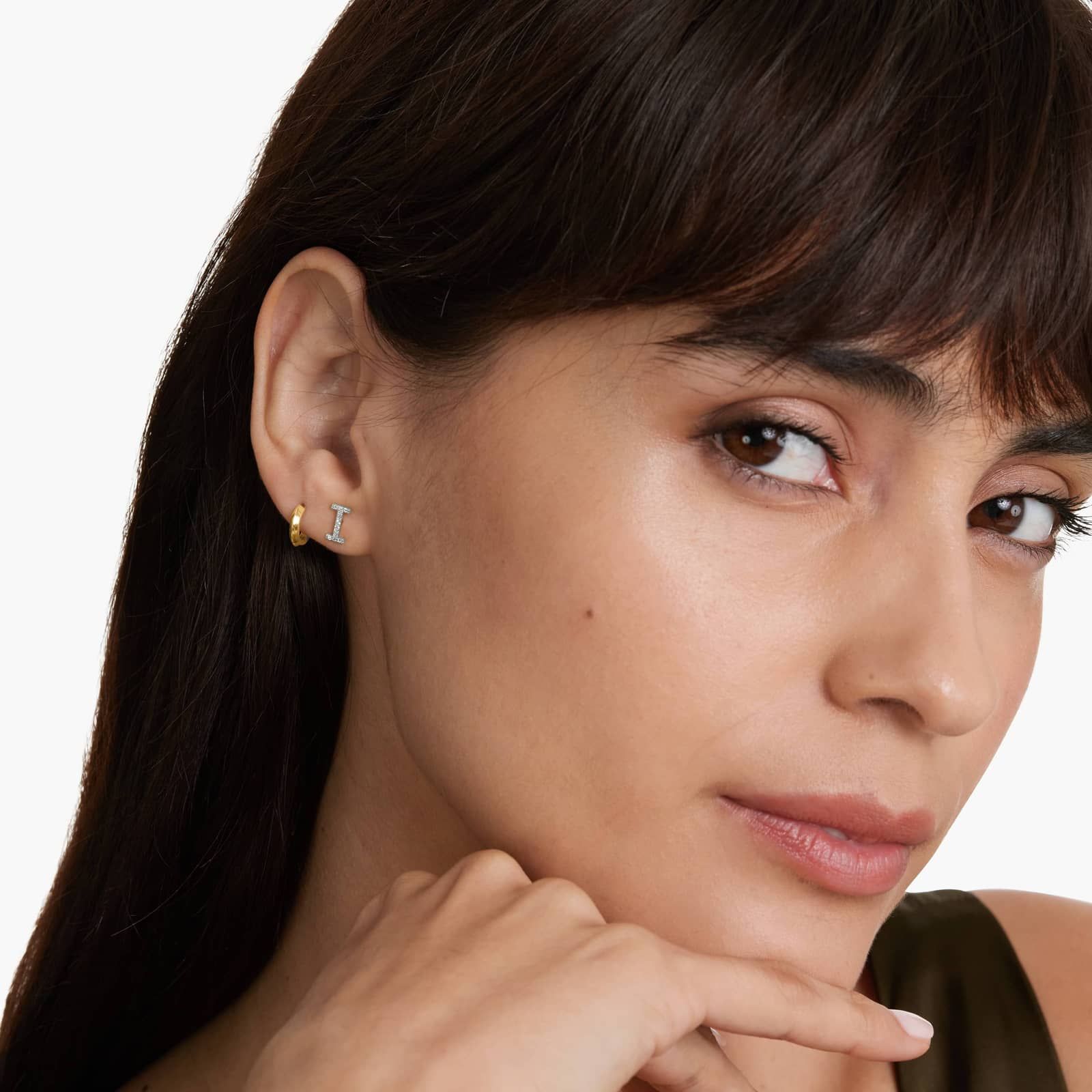 I Initial Pavé Diamond Stud Earring In 14K White Gold