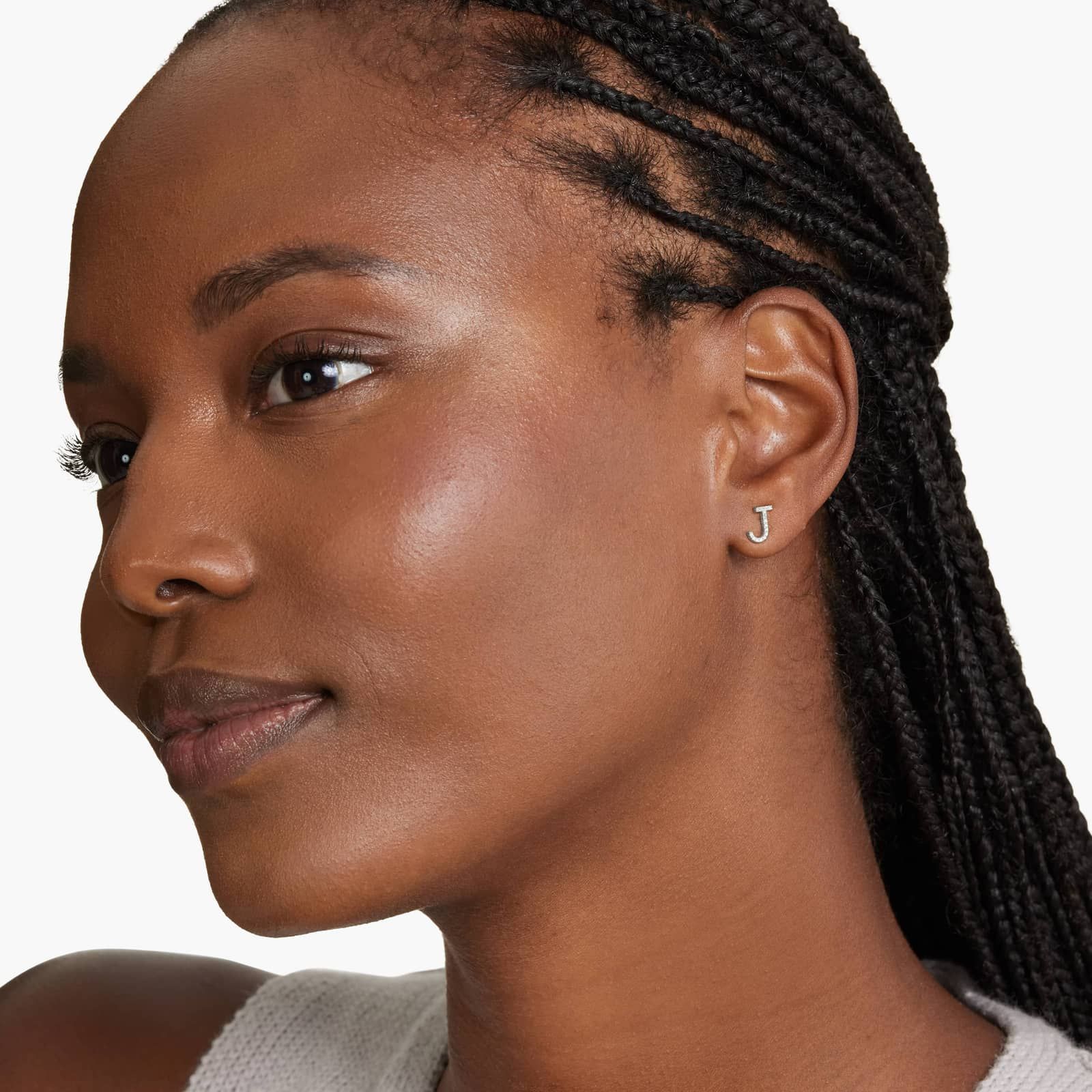 J Initial Pavé Diamond Stud Earring In 14K White Gold