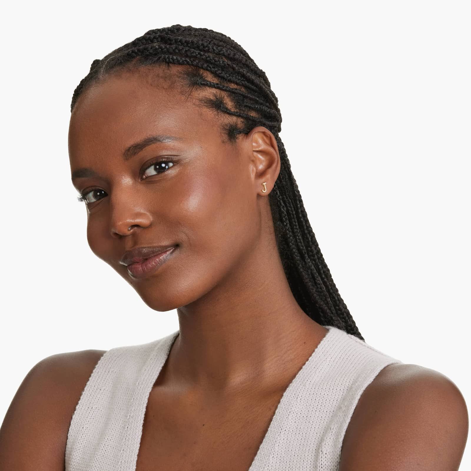 J Initial Pavé Diamond Stud Earring In 14K Yellow Gold