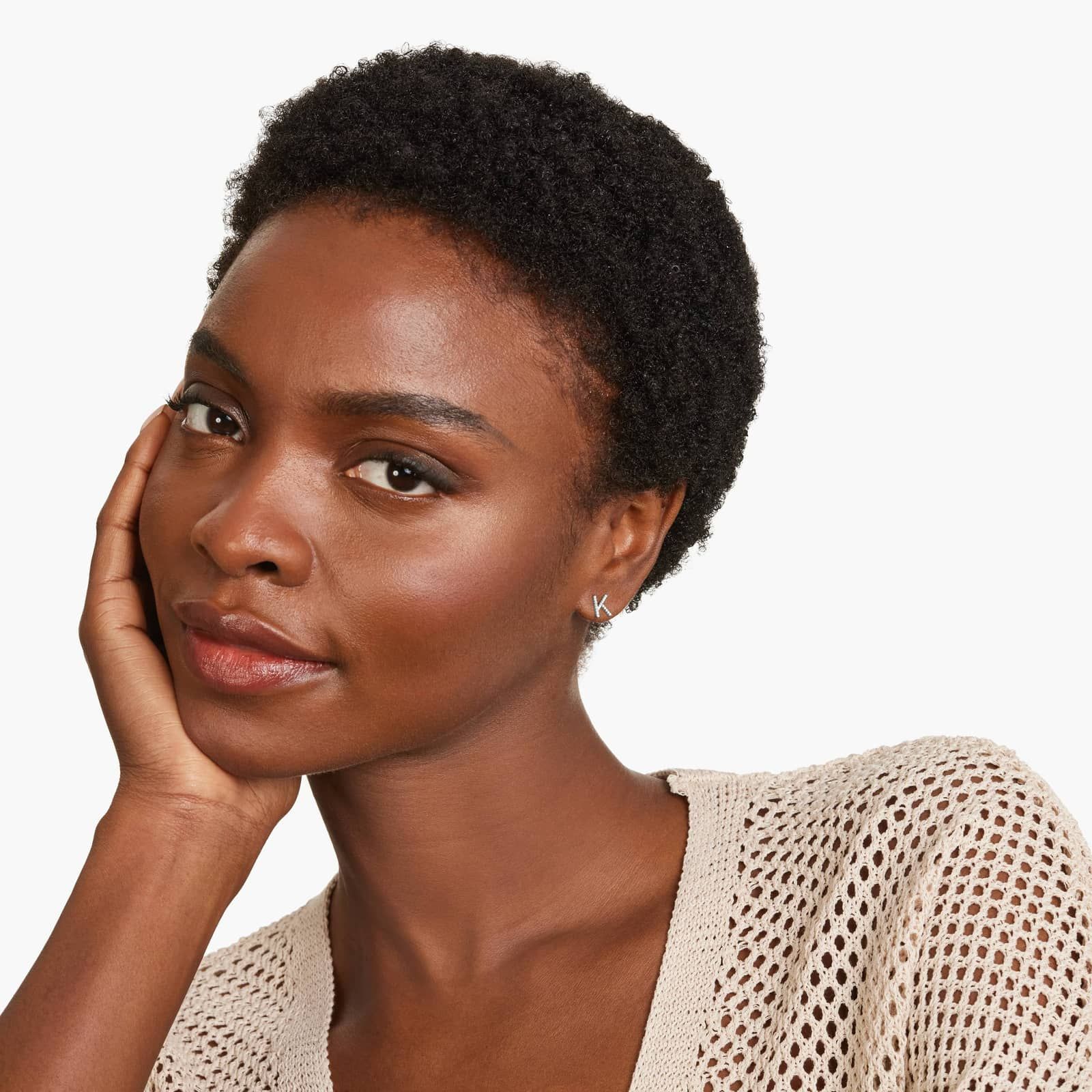 K Initial Pavé Diamond Stud Earring In 14K White Gold