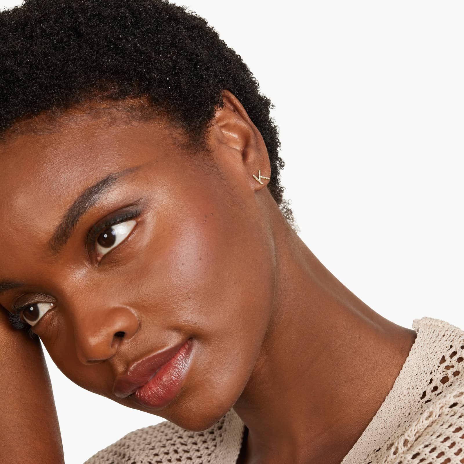 K Initial Pavé Diamond Stud Earring In 14K Yellow Gold