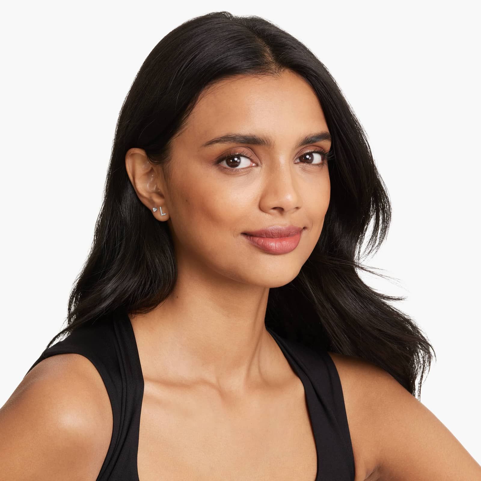 L Initial Pavé Diamond Stud Earring In 14K White Gold