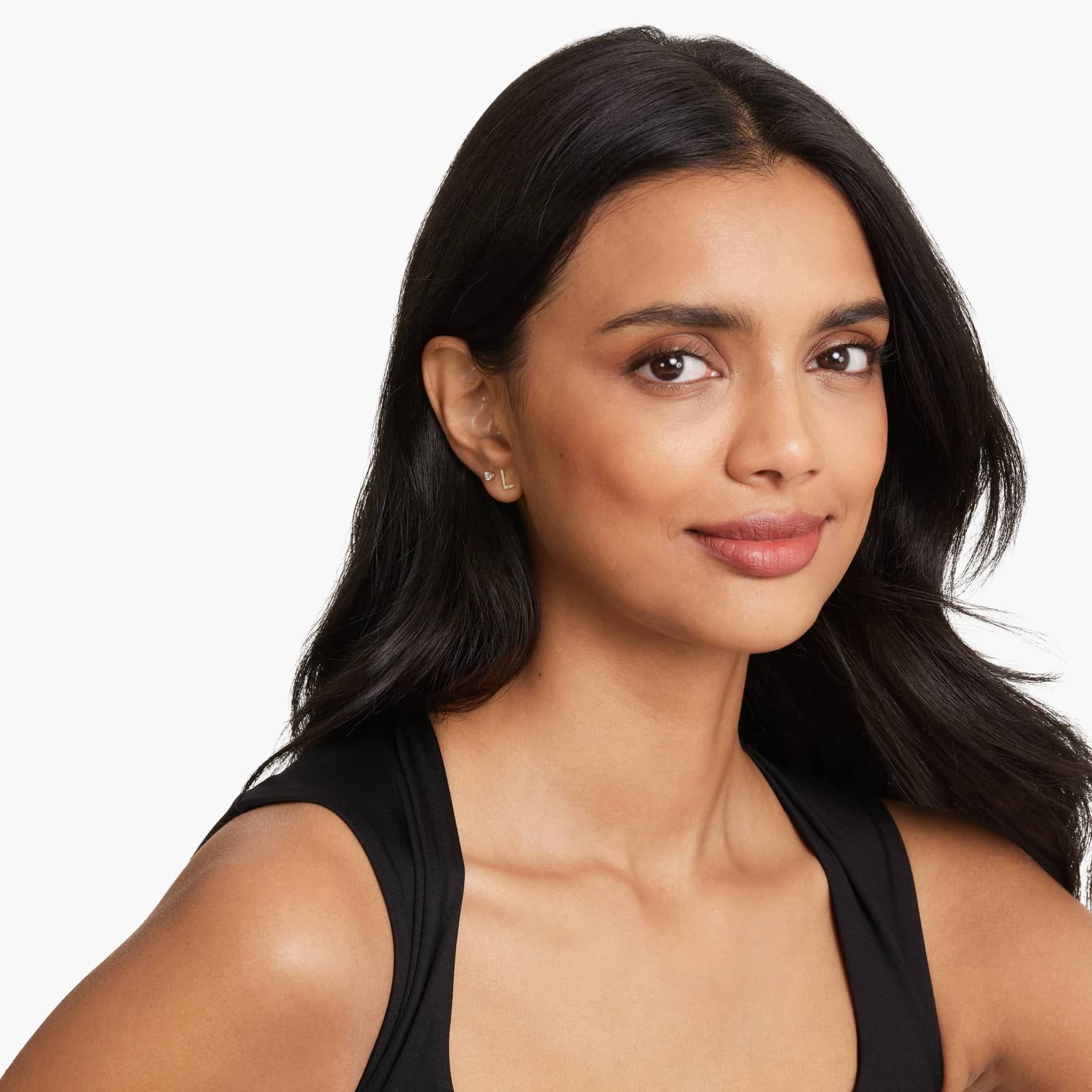 L Initial Pavé Diamond Stud Earring In 14K Yellow Gold