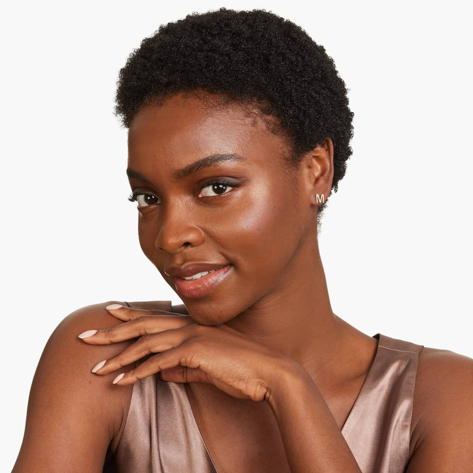 M Initial Pavé Diamond Stud Earring In 14K Yellow Gold