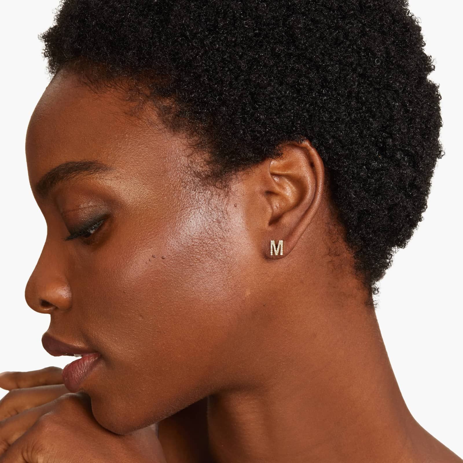 M Initial Pavé Diamond Stud Earring In 14K Yellow Gold