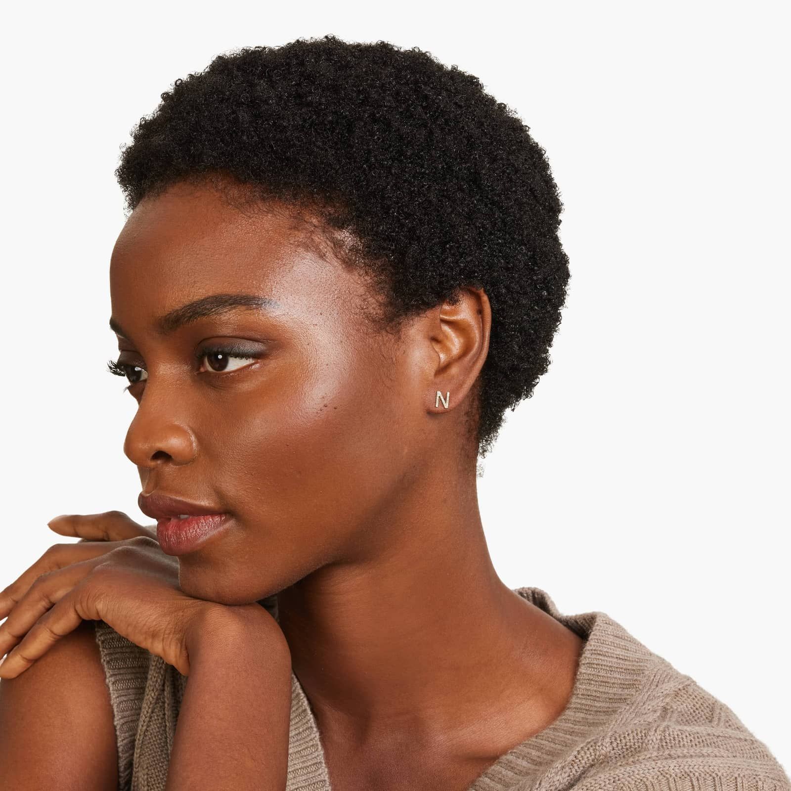 N Initial Pavé Diamond Stud Earring In 14K Yellow Gold