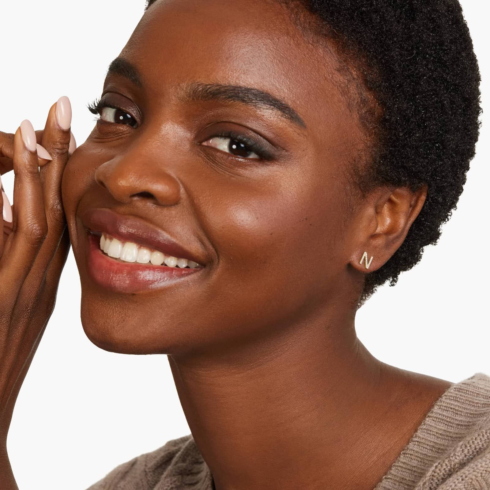 N Initial Pavé Diamond Stud Earring In 14K Yellow Gold