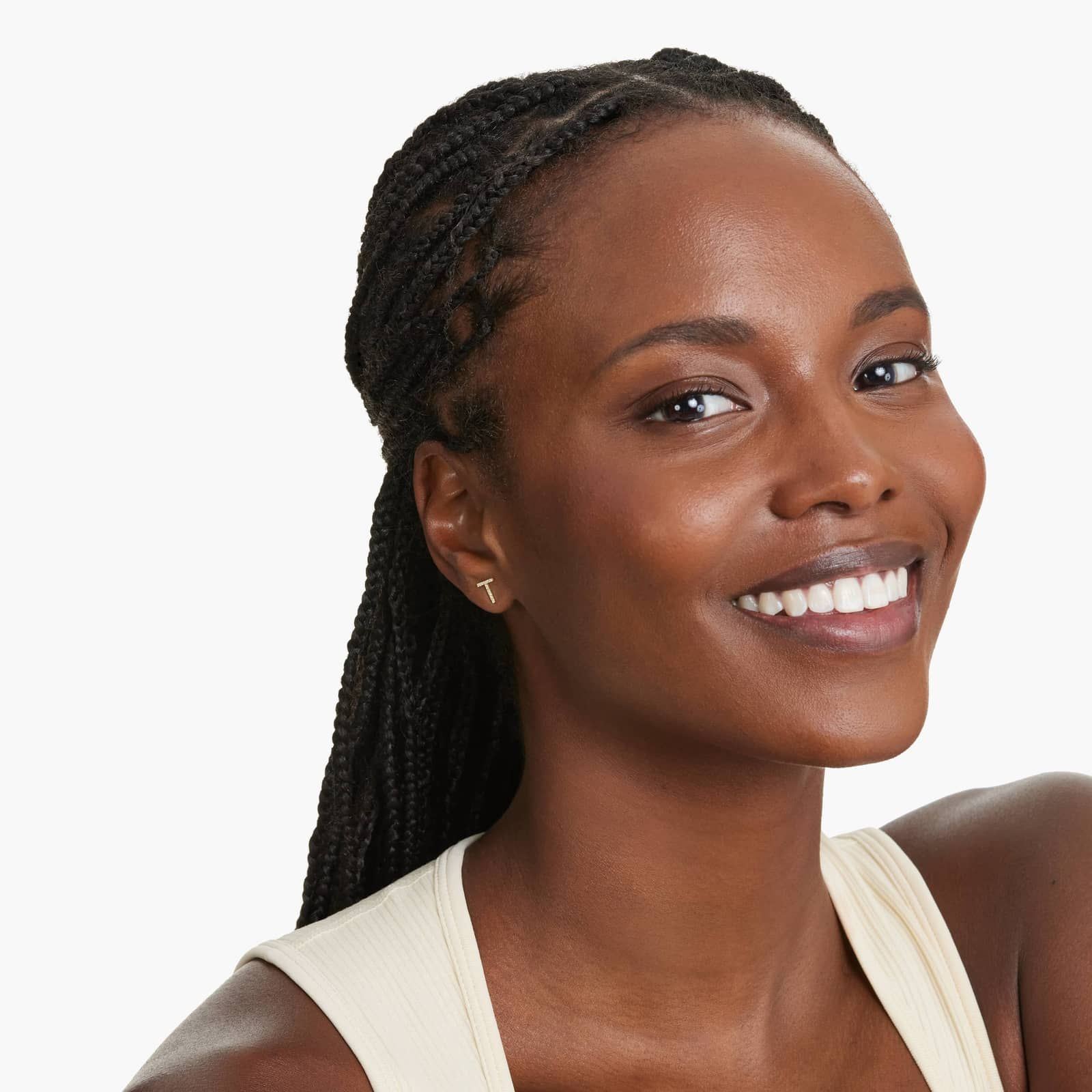 T Initial Pavé Diamond Stud Earring In 14K Yellow Gold