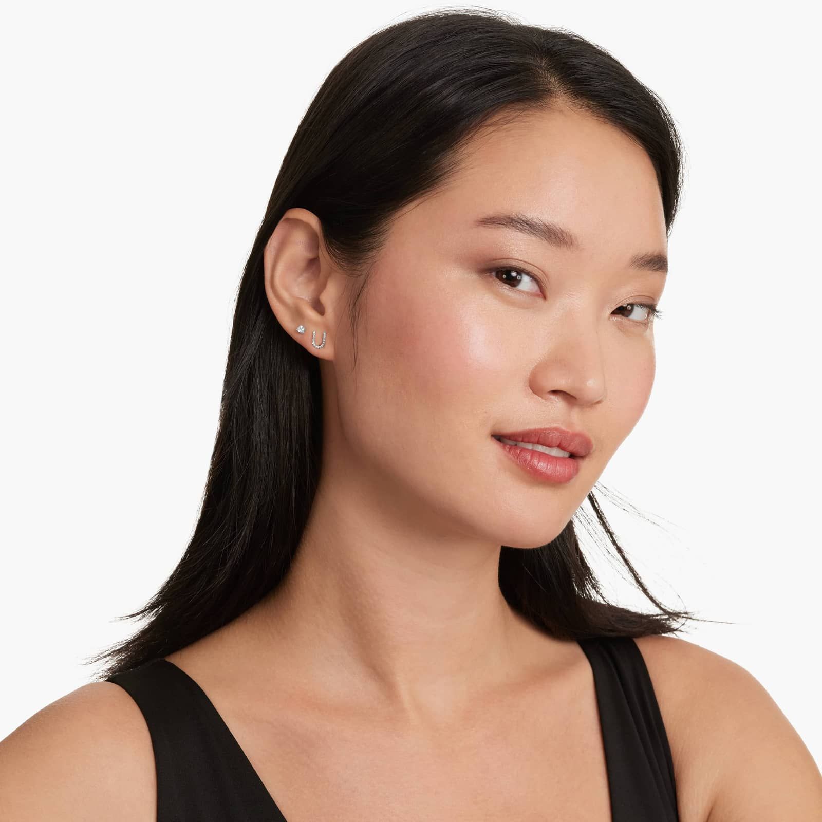 U Initial Pavé Diamond Stud Earring In 14K White Gold