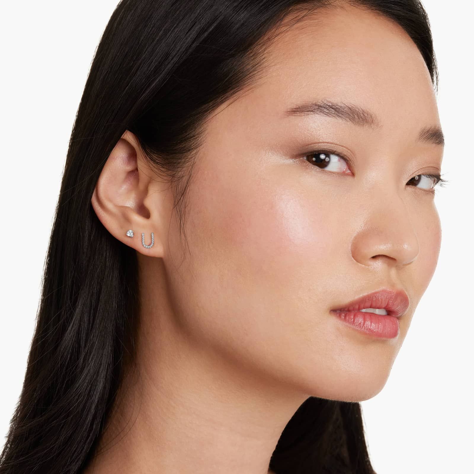 U Initial Pavé Diamond Stud Earring In 14K White Gold
