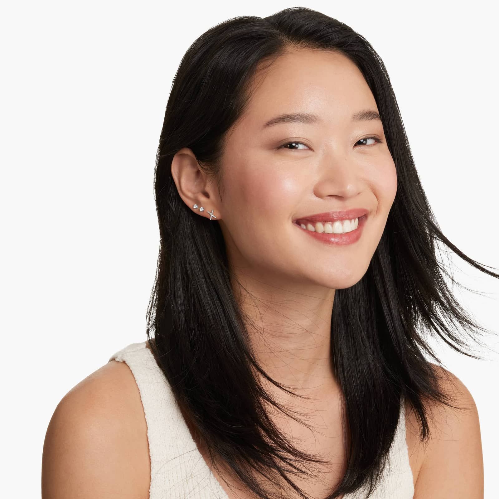 X Initial Pavé Diamond Stud Earring In 14K White Gold