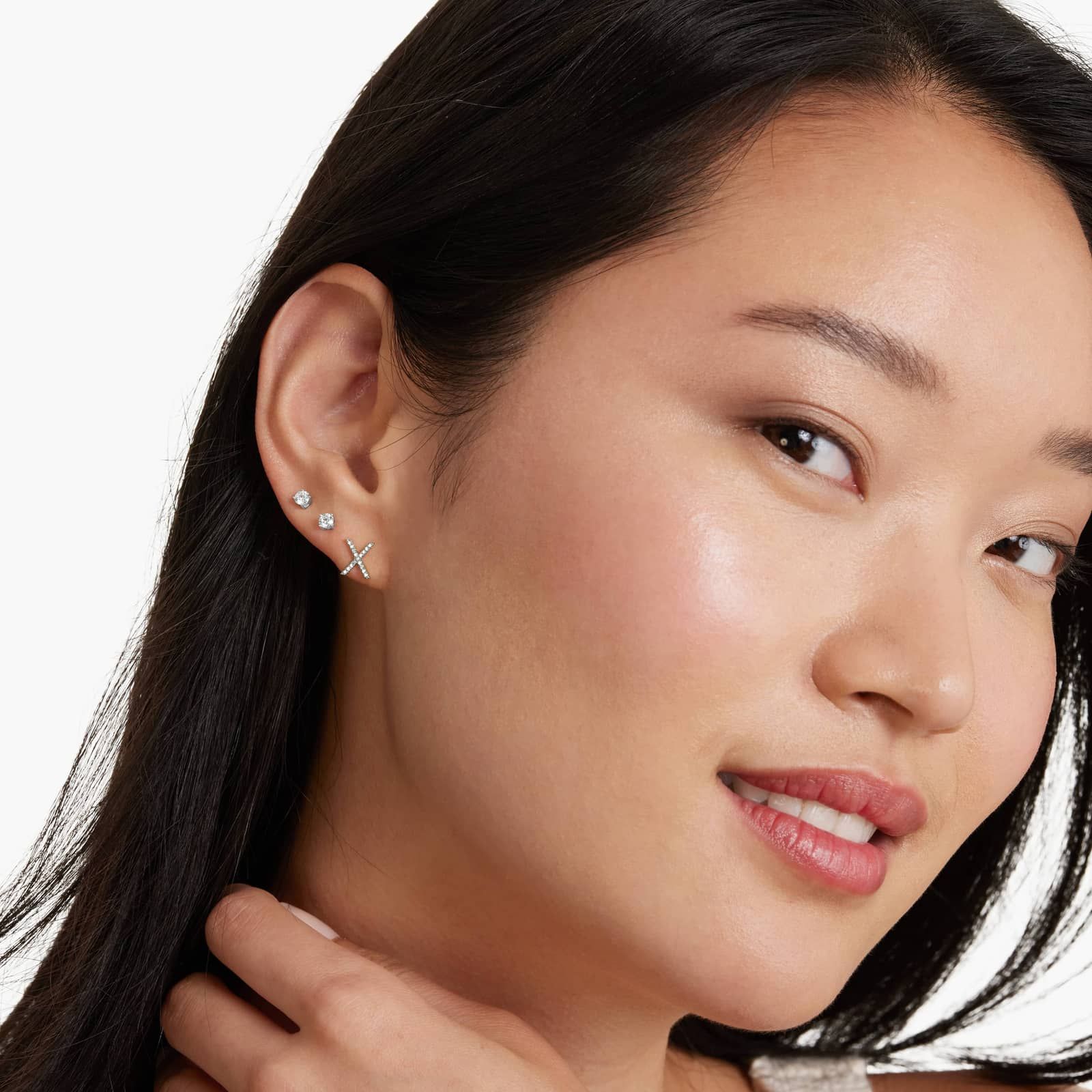 X Initial Pavé Diamond Stud Earring In 14K White Gold