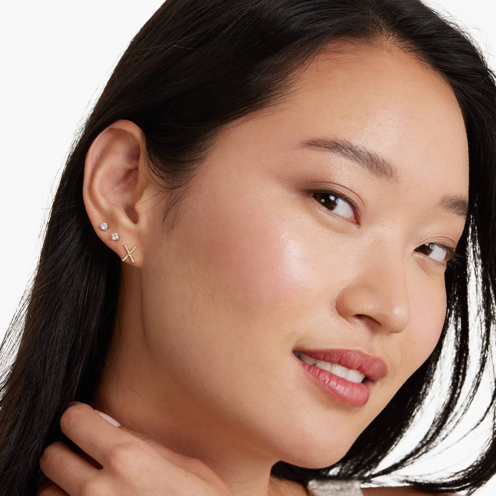 X Initial Pavé Diamond Stud Earring In 14K Yellow Gold