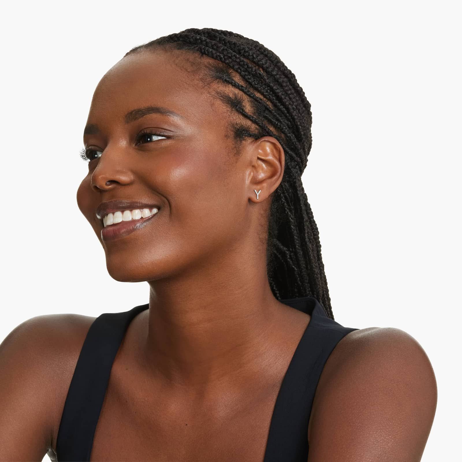 Y Initial Pavé Diamond Stud Earring In 14K White Gold