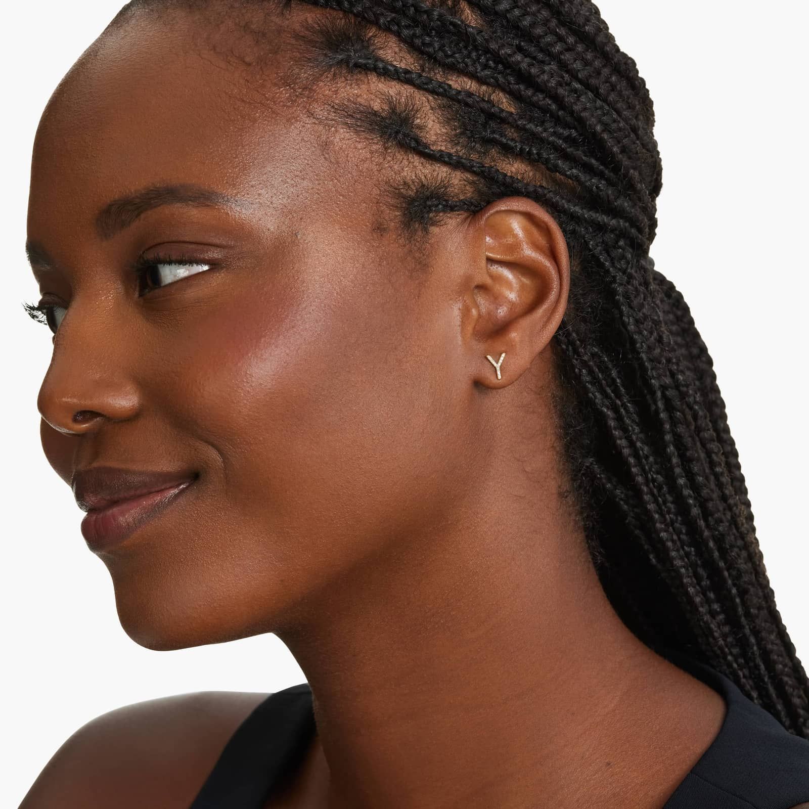 Y Initial Pavé Diamond Stud Earring In 14K Yellow Gold