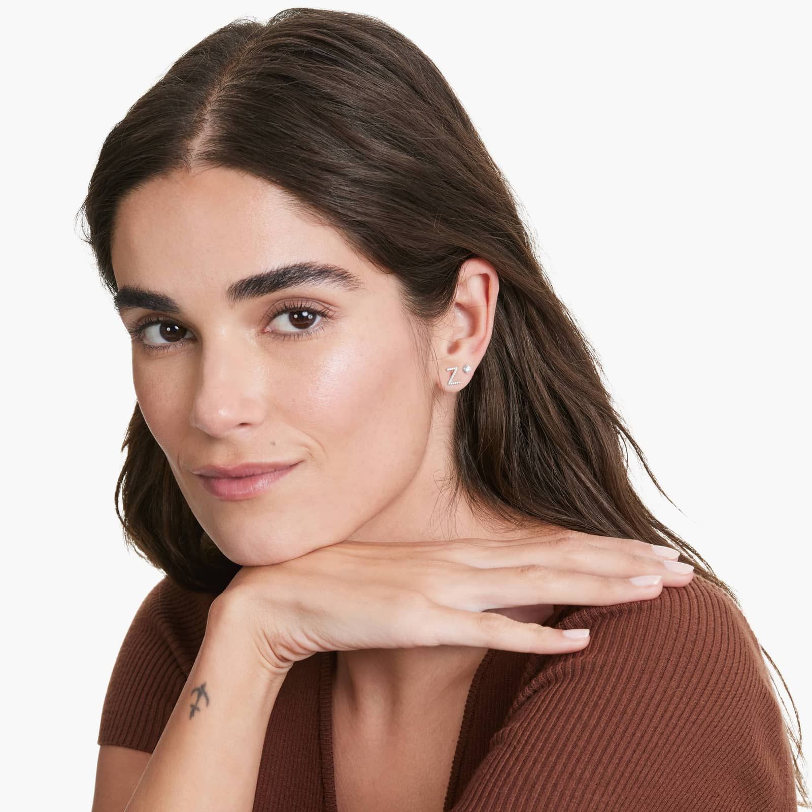 Z Initial Pavé Diamond Stud Earring In 14K White Gold