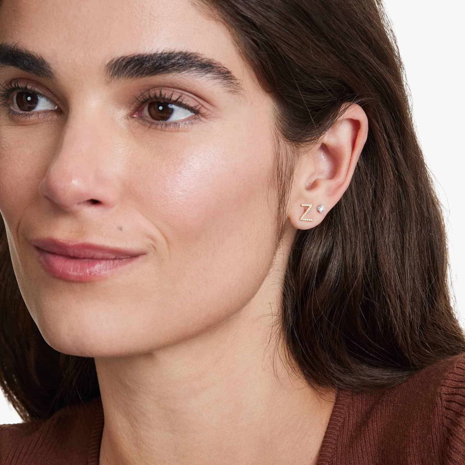 Z Initial Pavé Diamond Stud Earring In 14K Yellow Gold