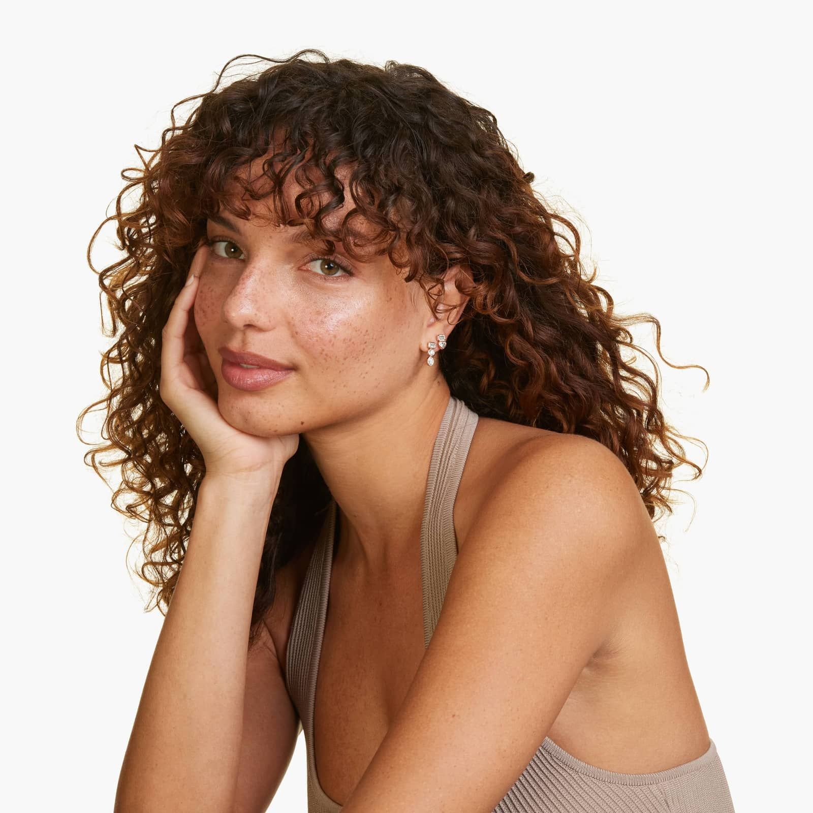 Fancy Bezel Drop Earrings With Emerald Cut, Round, and Oval Cut Diamonds In 14K Rose Gold