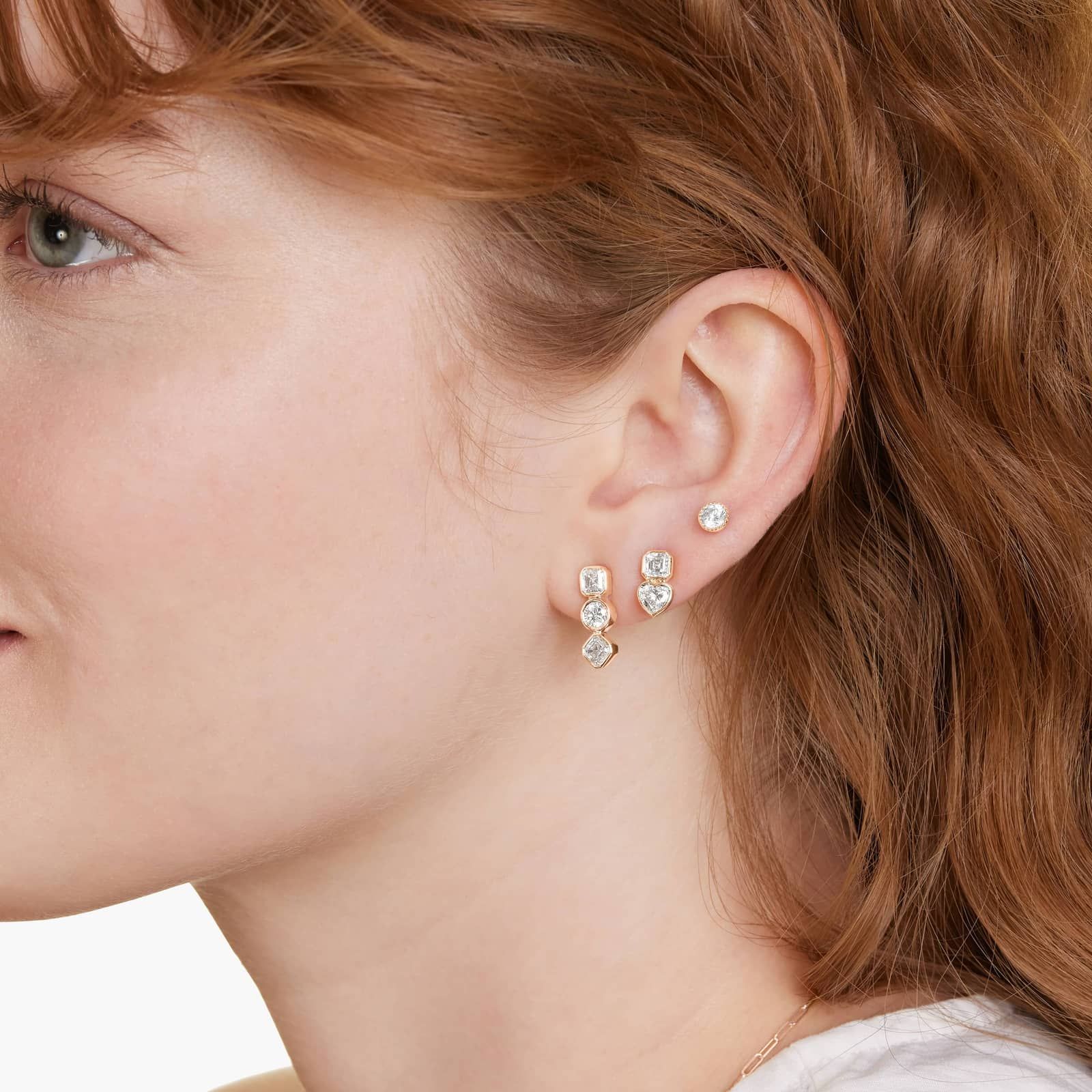 Fancy Bezel Drop Earrings With Asscher Cut and Round Lab-Grown Diamonds In 14K Rose Gold